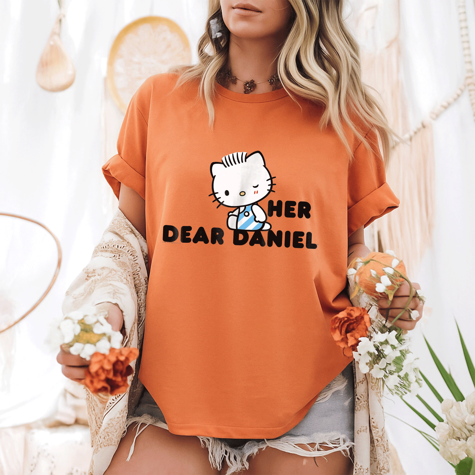 Cute Hello Kitty and Dear Daniel Couples Tee Shirt for Matching Outfits, Perfect Gift for Him and Her, Adorable Cartoon Design - 6