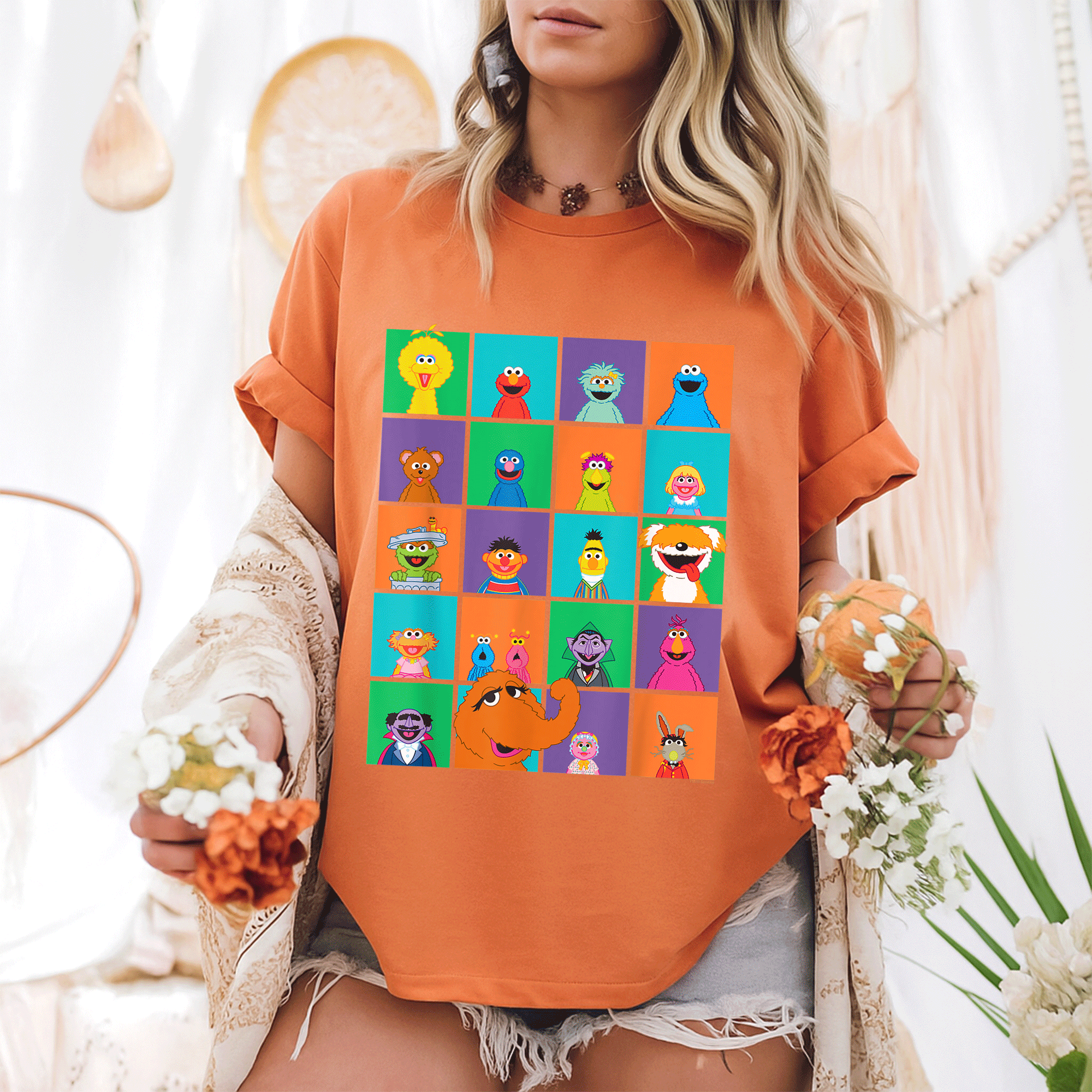 Adorable Sesame Street Character Squares T-Shirt Featuring Beloved Friends in Fun Colors Perfect for Kids and Fans of All Ages - 6