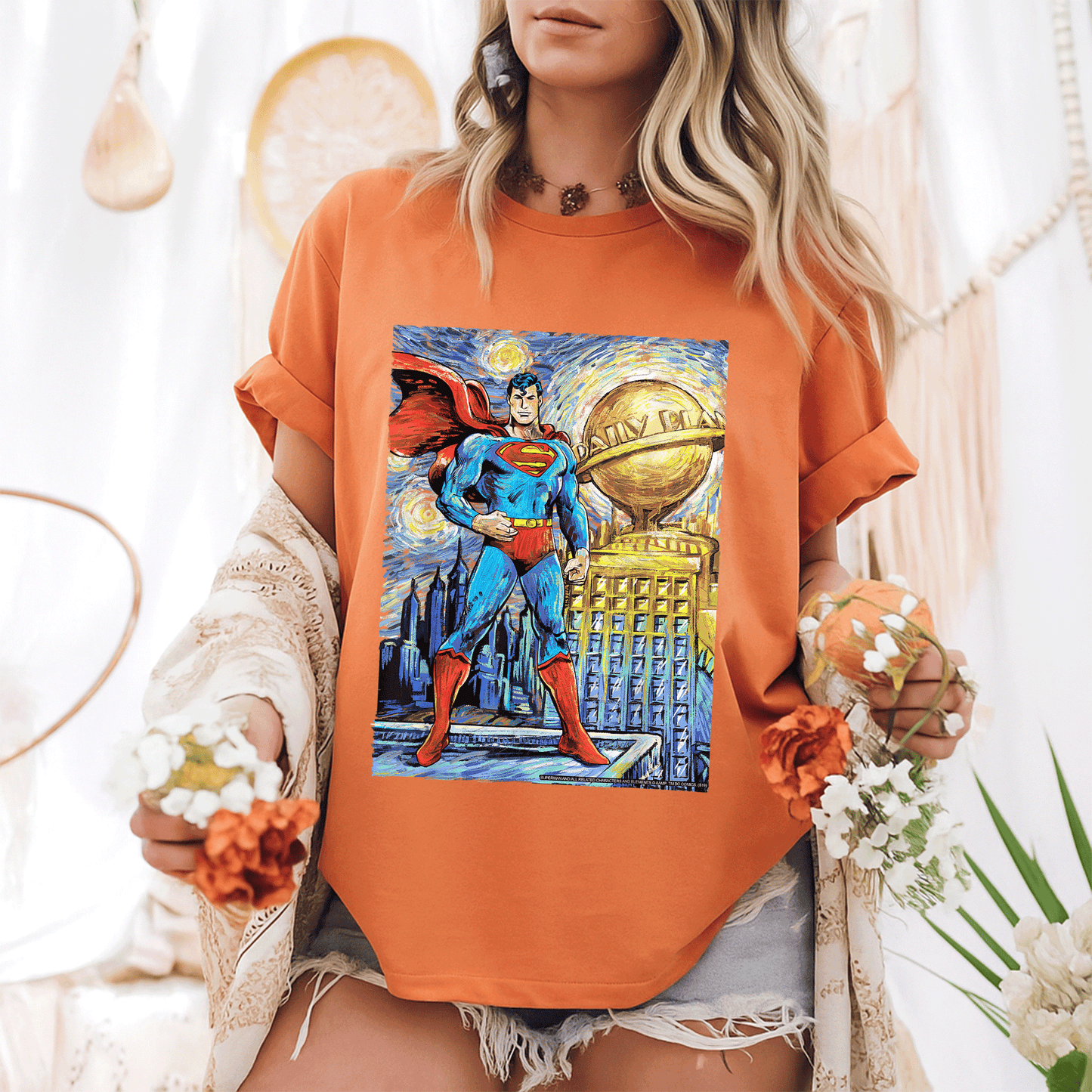 Stylish DC Comics Superman Starry Night Portrait T-Shirt - Unique Cosmic Art Design for Fans and Collectors - 6