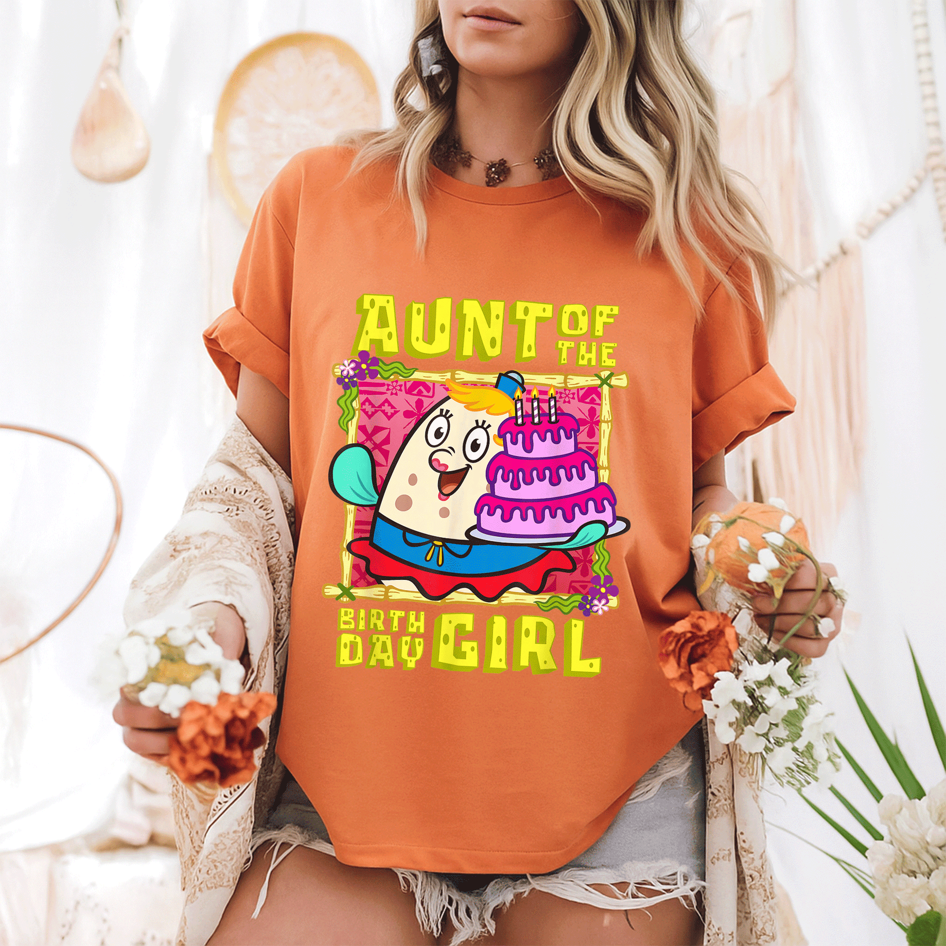 Mademark x SpongeBob SquarePants Aunt of the Birthday Girl T-Shirt with Fun Cake Design for Celebrating Special Days - 6
