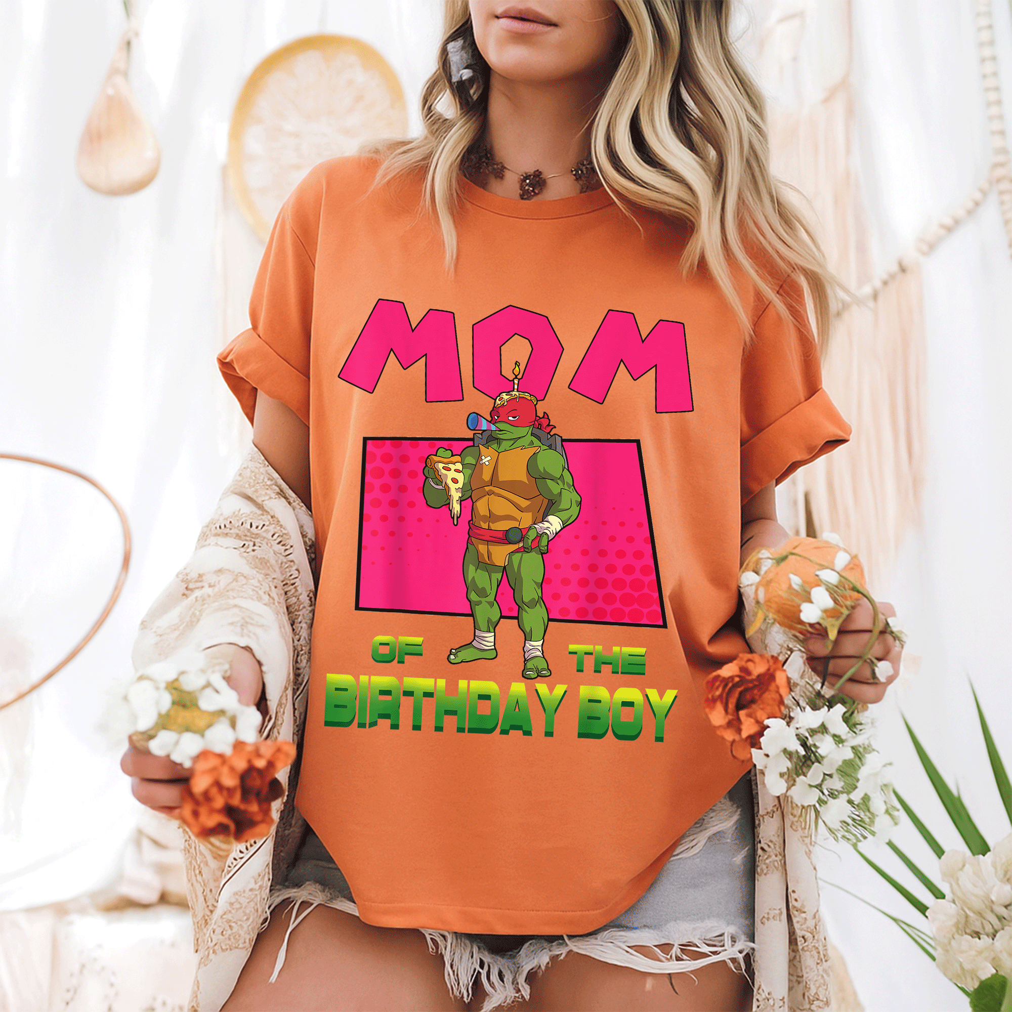 Mademark Teenage Mutant Ninja Turtles Raph Birthday Boy Pizza Theme T-Shirt for Moms - Fun and Festive Party Wear! - 6