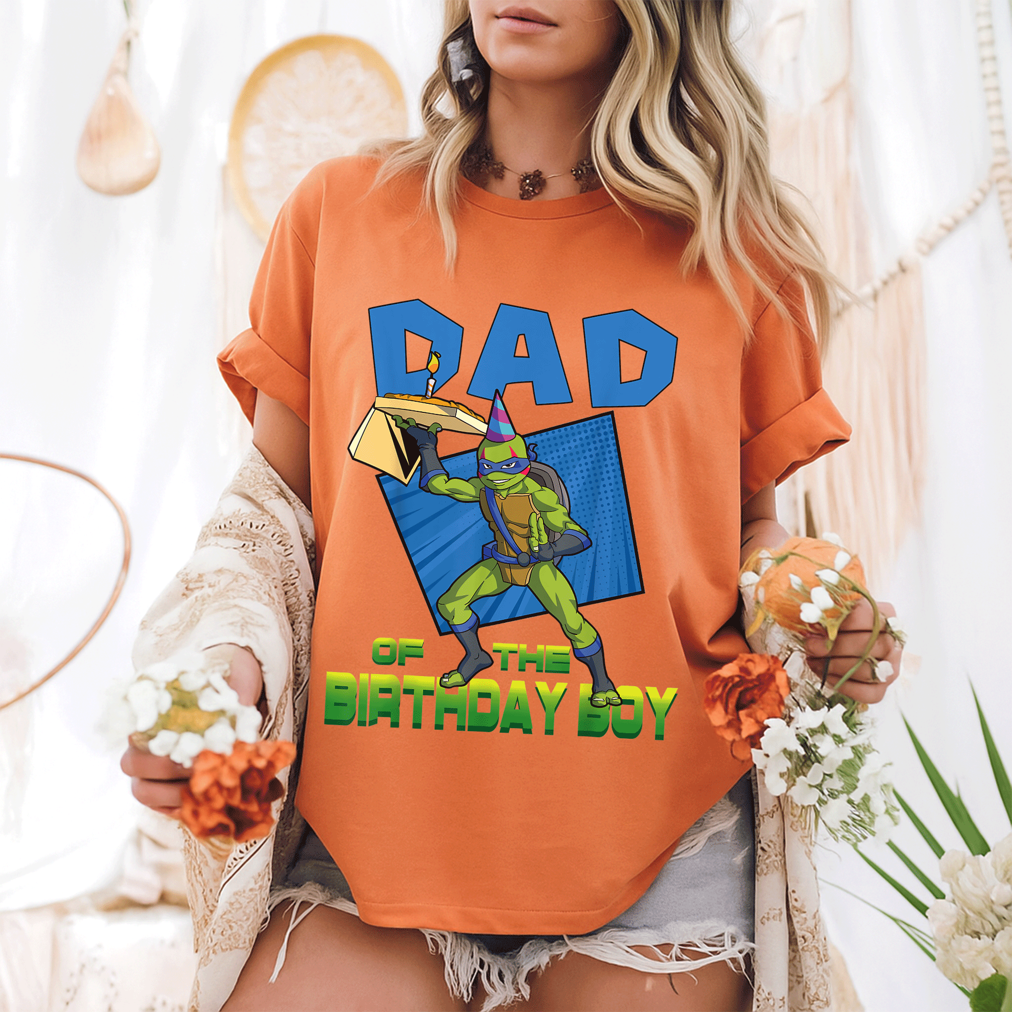 Mademark Teenage Mutant Ninja Turtles Men's Leo Daddy of the Birthday Boy Pizza Party T-Shirt for Fun Celebrations - 6