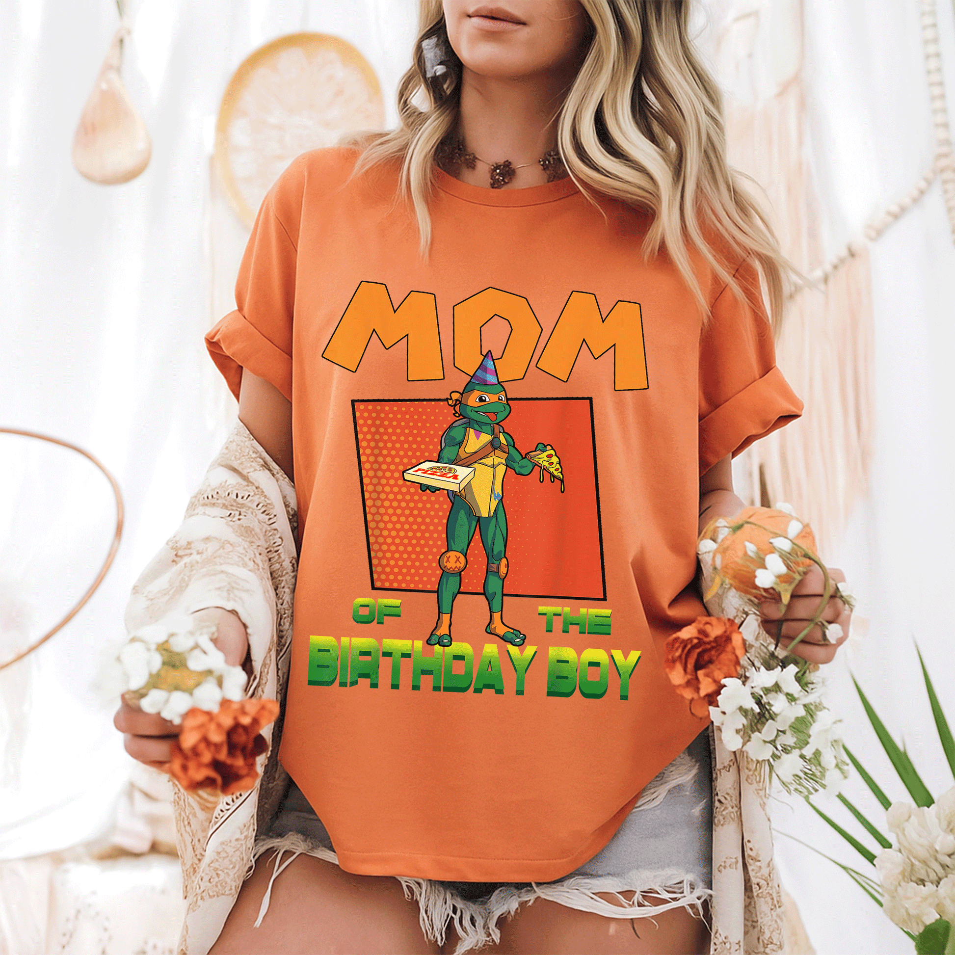 Mademark TMNT Mikey Pizza Theme Party T-Shirt for Mommy of the Birthday Boy - Fun and Stylish Celebration Outfit - 6
