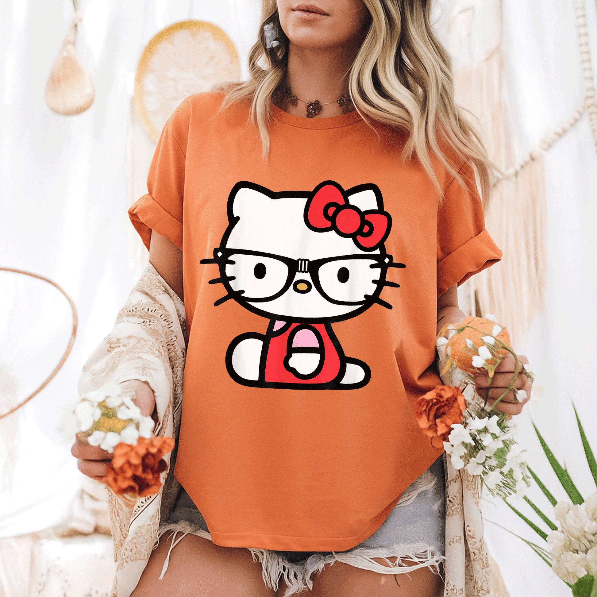 Cute Hello Kitty Nerd Glasses T-Shirt for Stylish Fans - Adorable Graphic Tee Perfect for Everyday Wear and Gift Ideas - 6