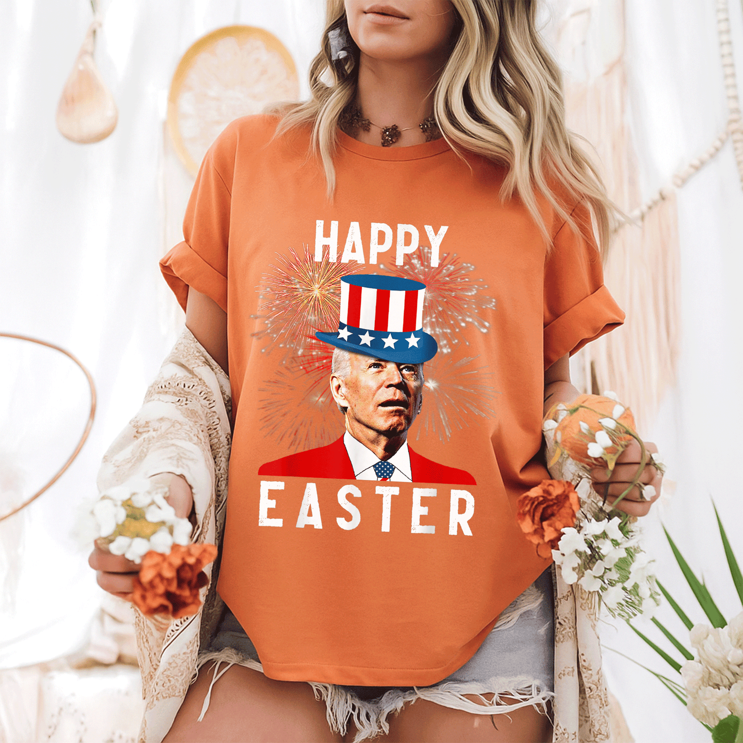 Joe Biden Happy Easter Funny T-Shirt Perfect for 4th of July Celebrations - Unique Design for Holiday Fun and Laughter - 6