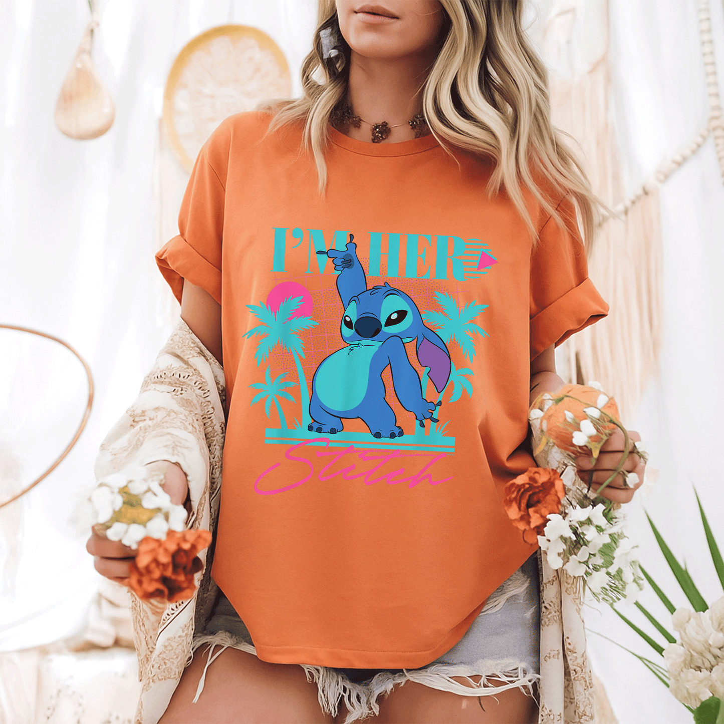 Disney Stitch Retro 90s Couples Matching T-Shirt I'm Her Stitch Cute Design for Lovebirds Perfect Gift for Him and Her - 6