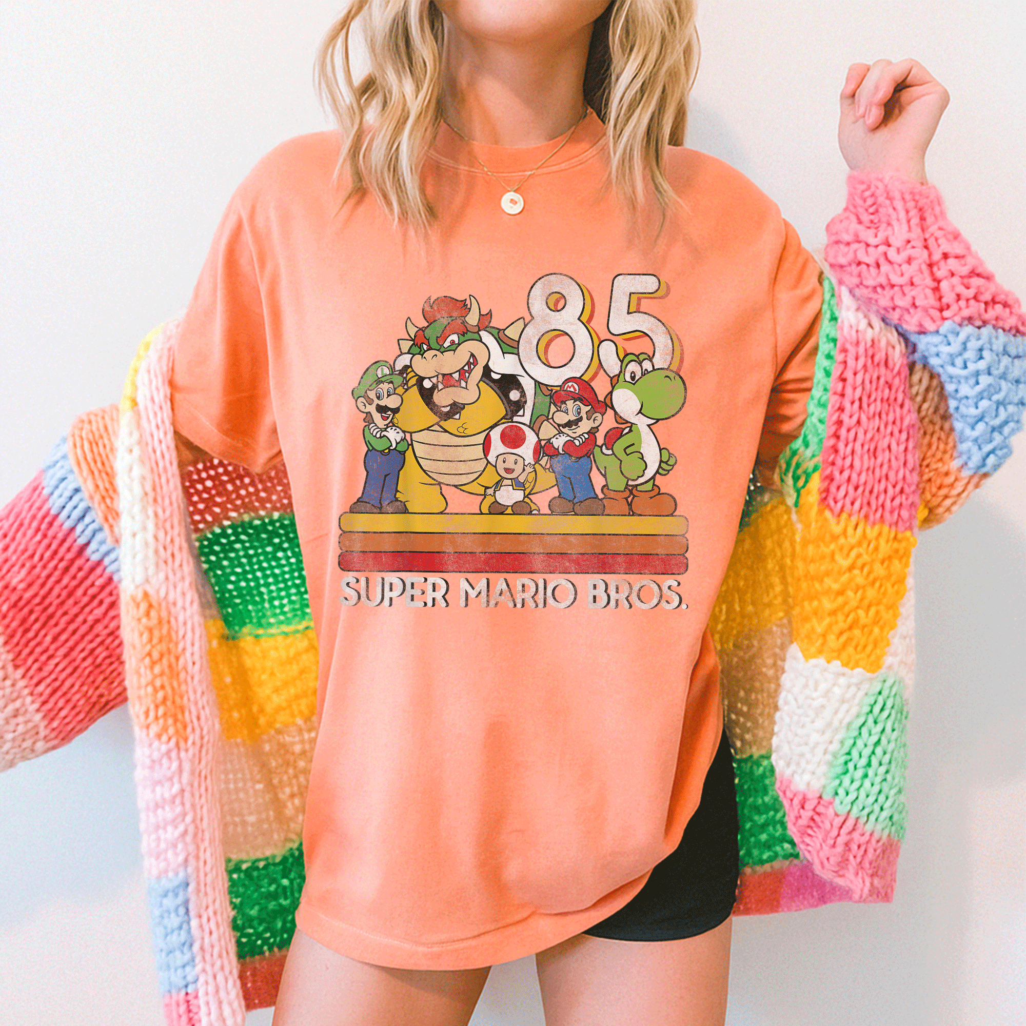 Nintendo Super Mario Retro Character Graphic T-Shirt Unleash Nostalgia with Iconic Mario and Friends Retro Design - 5