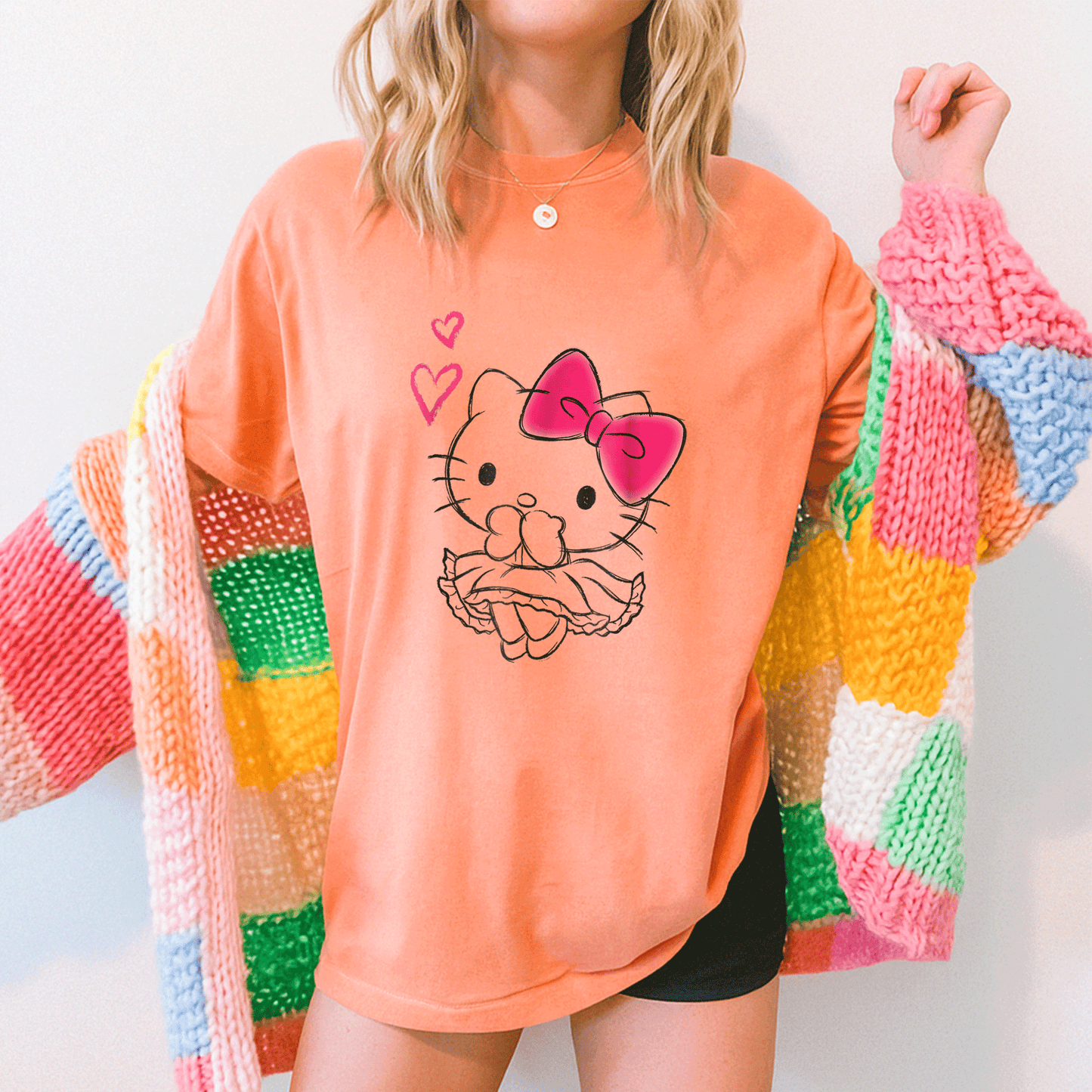 Cute Hello Kitty Girly Hearts Tee Shirt for Kids, Adorable Pink Graphic Design, Perfect Gift for Cat Lovers and Fashionistas - 5
