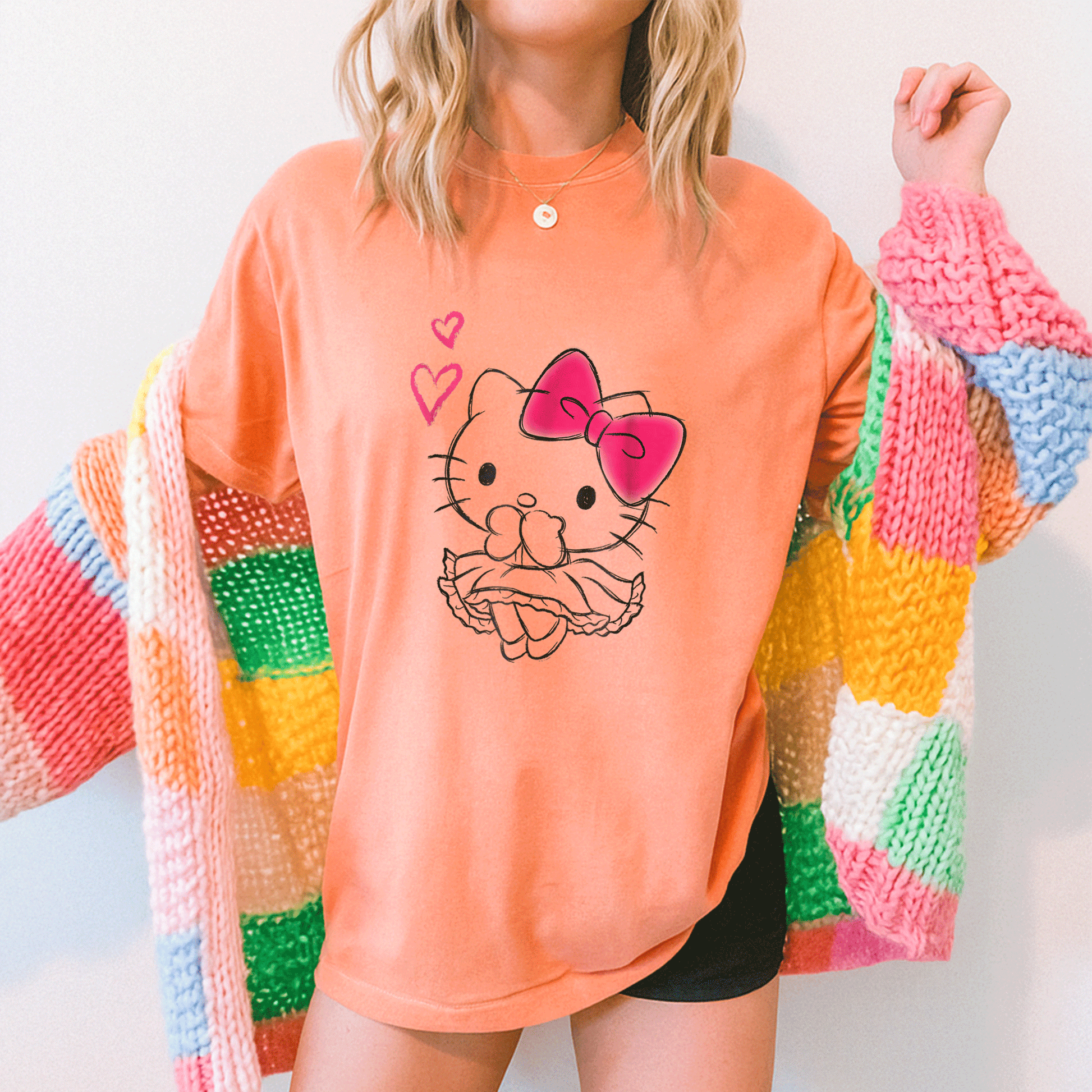 Cute Hello Kitty Girly Hearts Tee Shirt for Kids, Adorable Pink Graphic Design, Perfect Gift for Cat Lovers and Fashionistas - 5