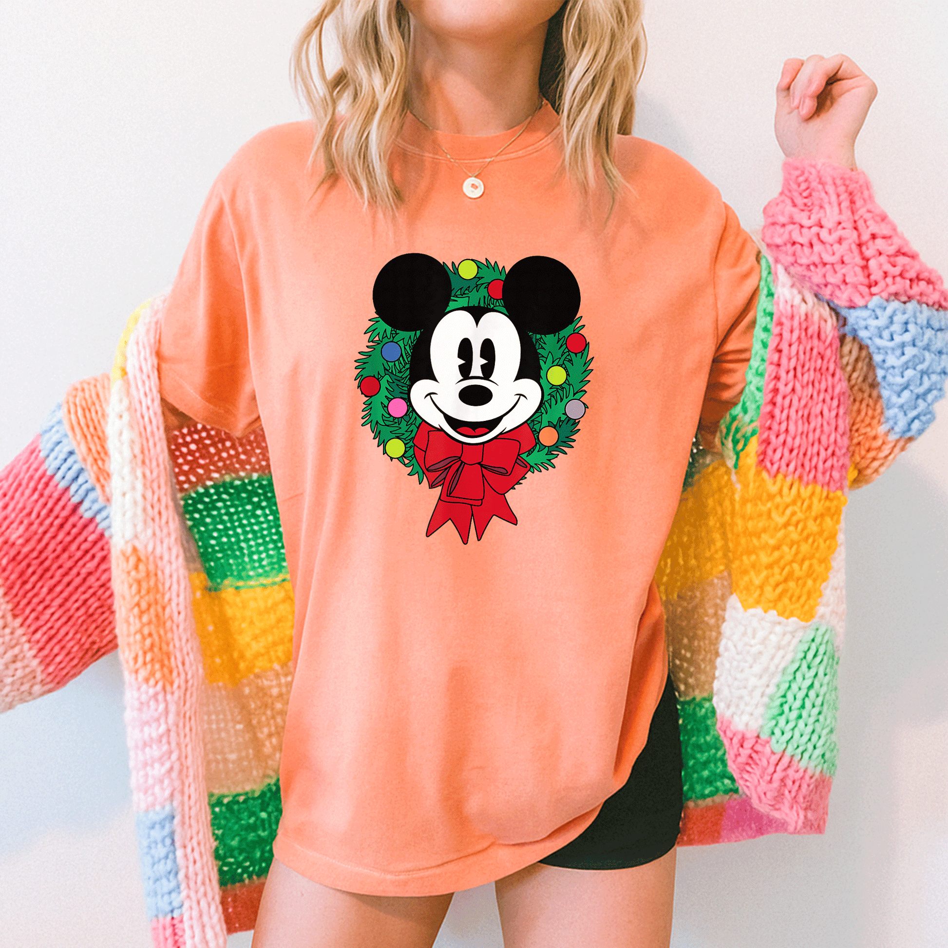 Cozy Up with Amazon Essentials Mickey Mouse Festive Holiday Christmas Wreath T-Shirt Perfect for Celebrating the Season - 5