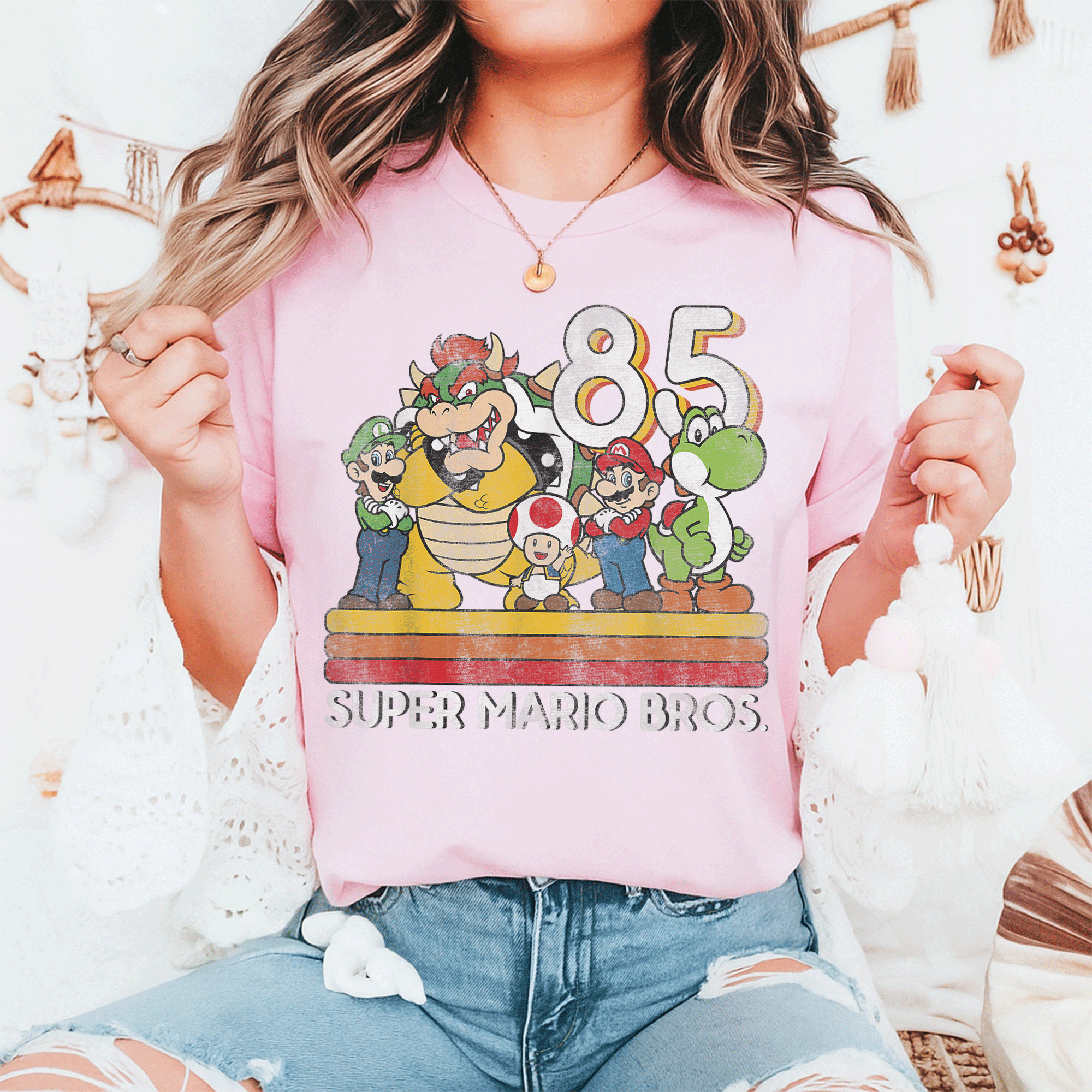 Nintendo Super Mario Retro Character Graphic T-Shirt Unleash Nostalgia with Iconic Mario and Friends Retro Design - 6