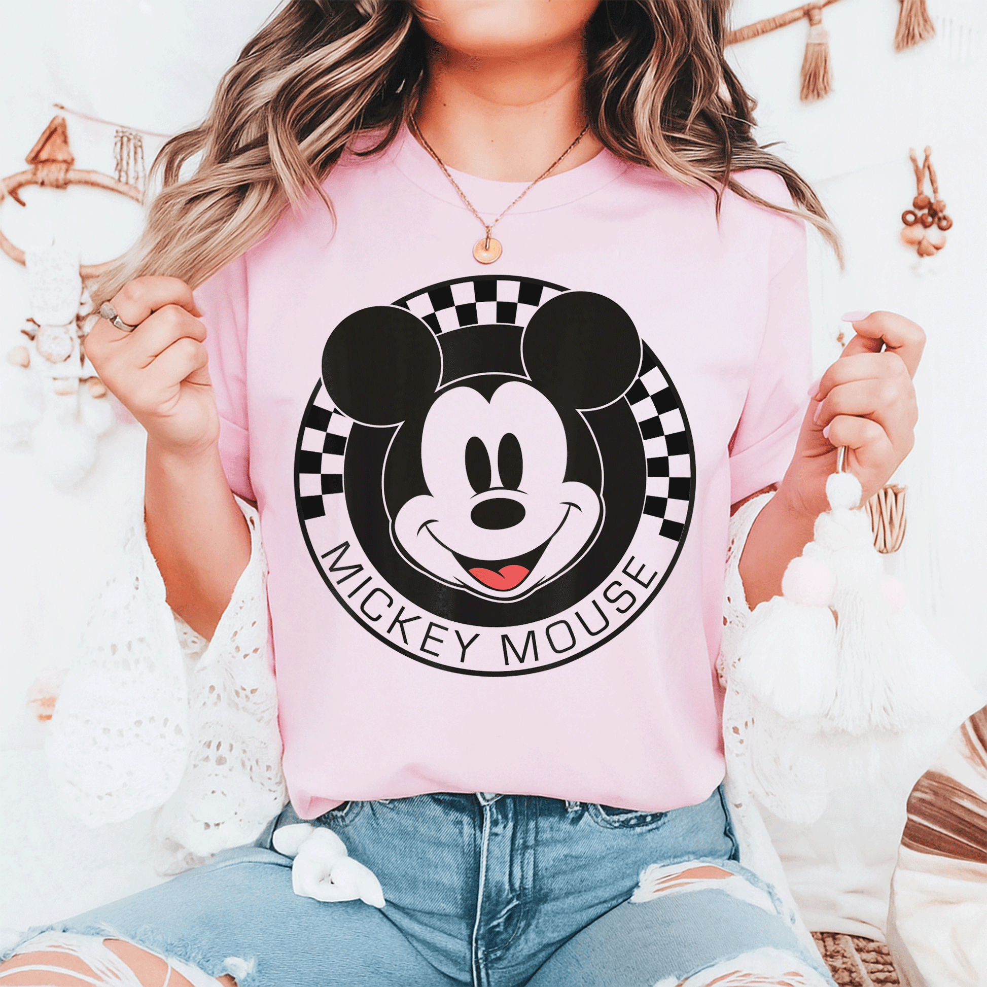 Disney Mickey Mouse Checkerboard Circle T-Shirt for Kids and Adults – Fun and Colorful Mickey and Friends Design - 6