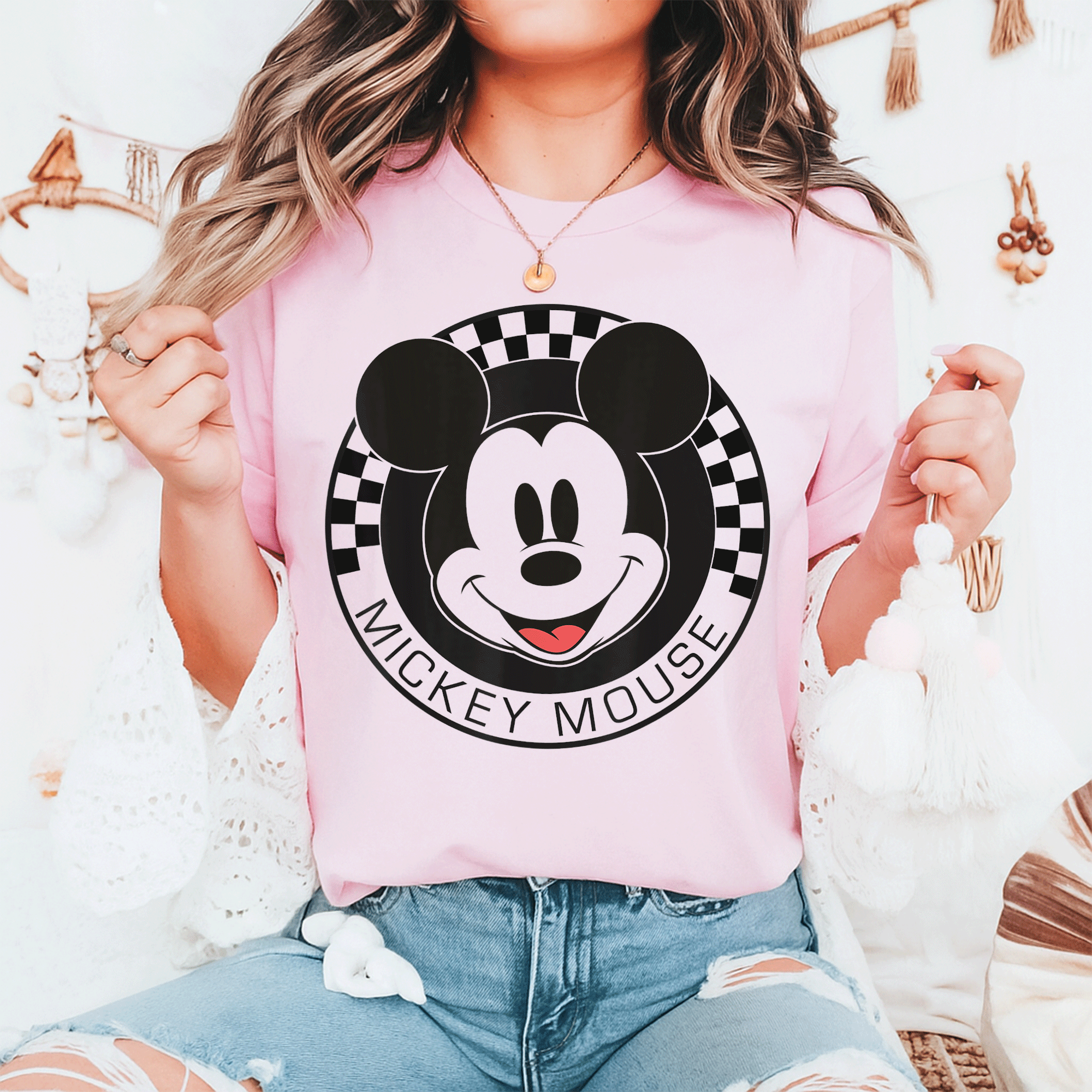 Disney Mickey Mouse Checkerboard Circle T-Shirt for Kids and Adults – Fun and Colorful Mickey and Friends Design - 6