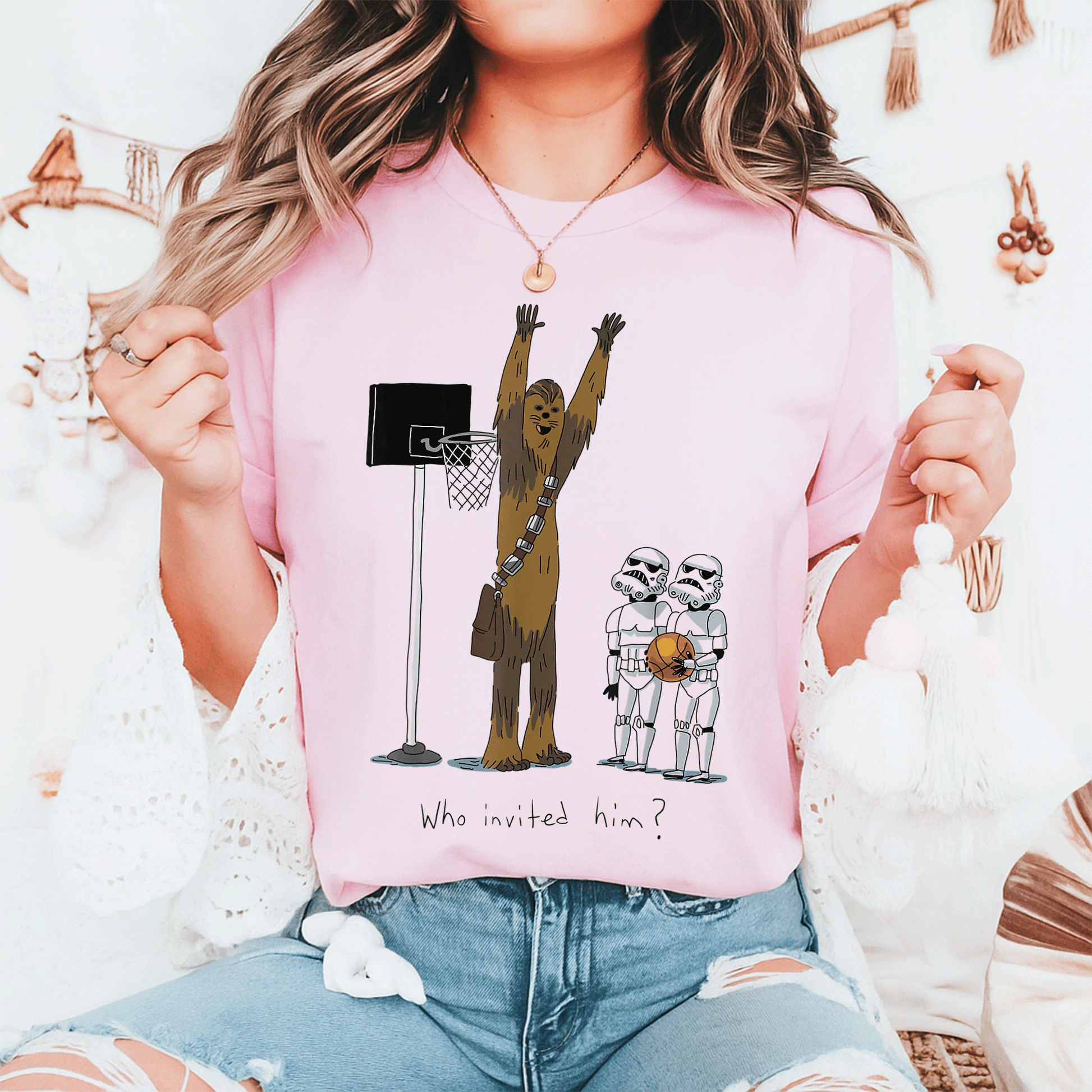 Star Wars Chewbacca Basketball Who Invited Him T-Shirt Fun Graphic Tee for Fans of Chewy and Sports Enthusiasts - 6