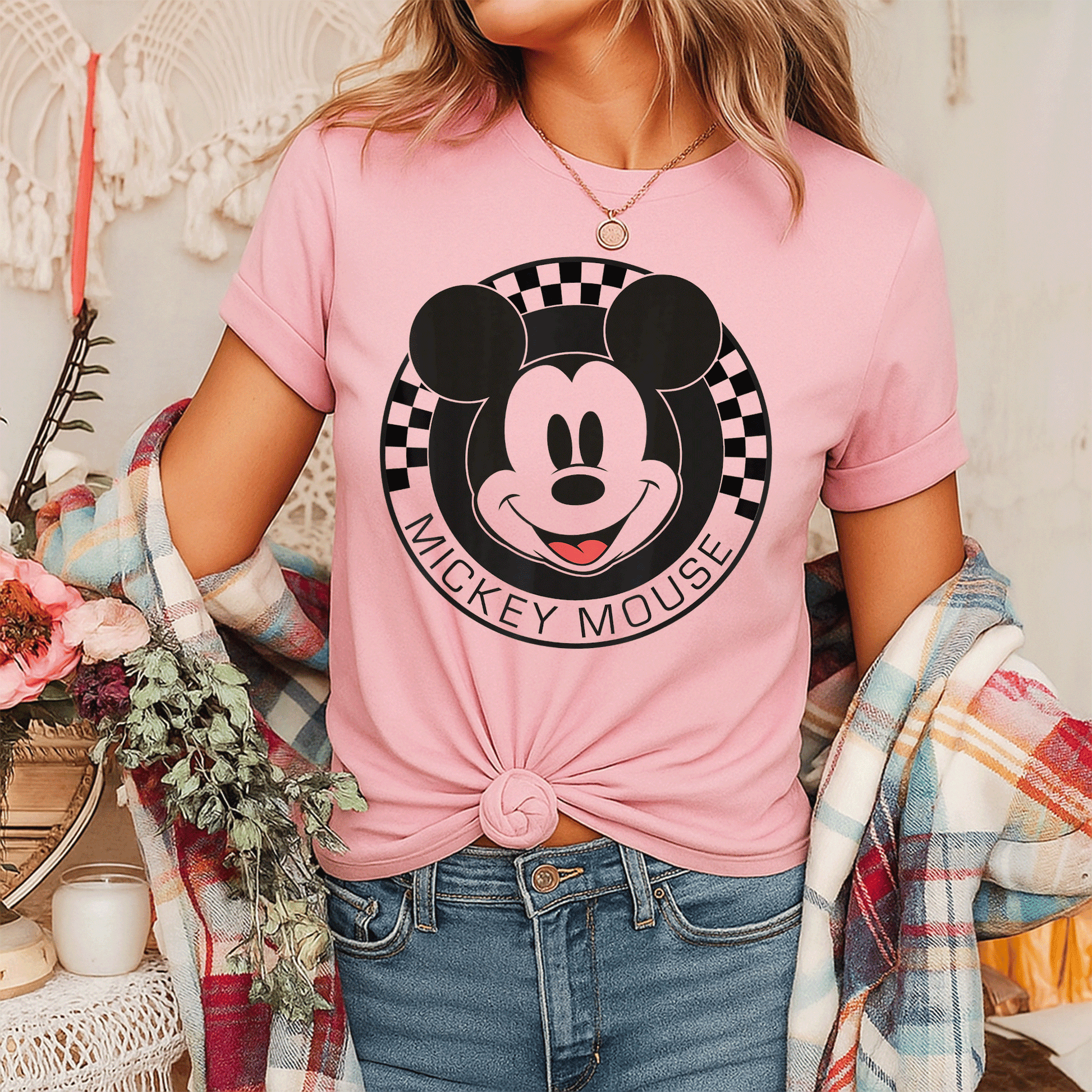 Disney Mickey Mouse Checkerboard Circle T-Shirt for Kids and Adults – Fun and Colorful Mickey and Friends Design - 7