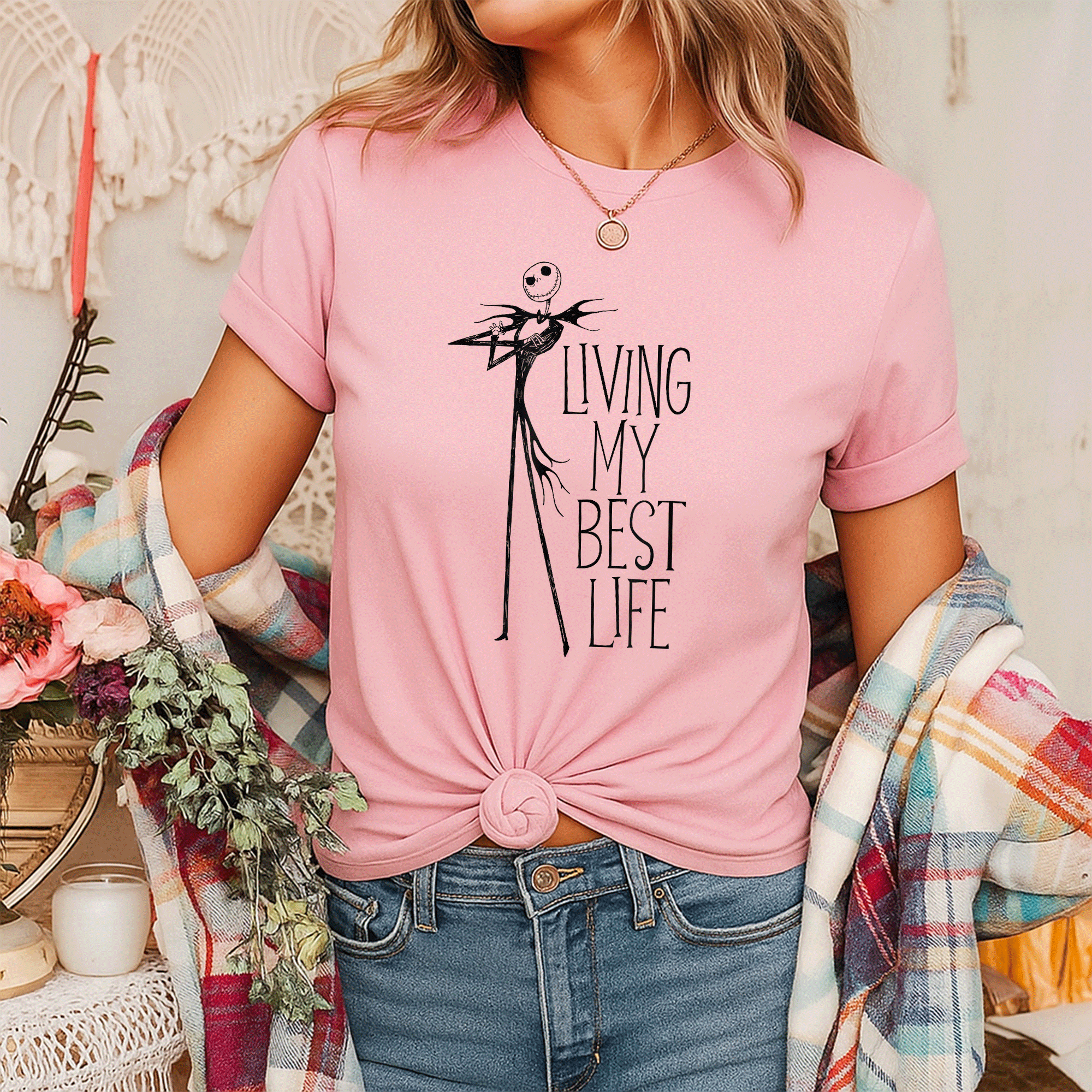 Jack Skellington Living My Best Life T-Shirt - Fun and Unique Design from The Nightmare Before Christmas for Fans of All Ages - 7