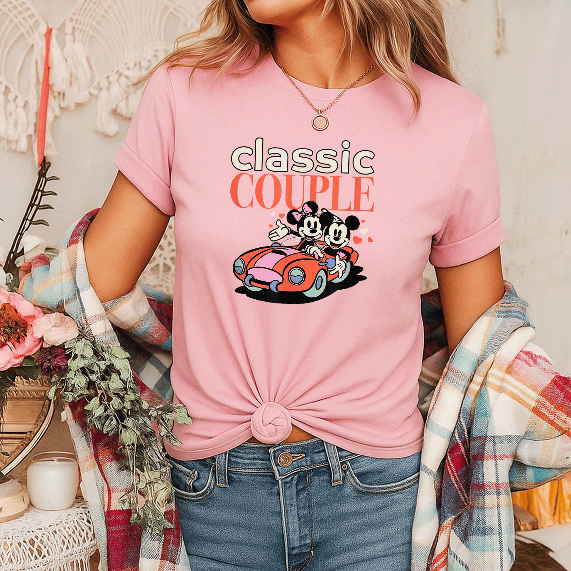 Cute Amazon Essentials Mickey and Minnie Valentine's Day Classic Couple T-Shirt for Couples Celebrating Love in Style - 7