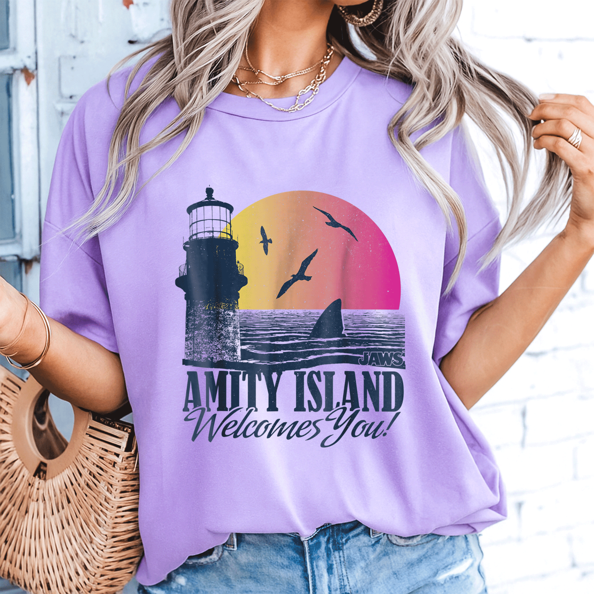 Jaws Sunset Amity Island Graphic T-Shirt Embrace the Beach Vibes in Style Perfect for Horror and Movie Fans - 8