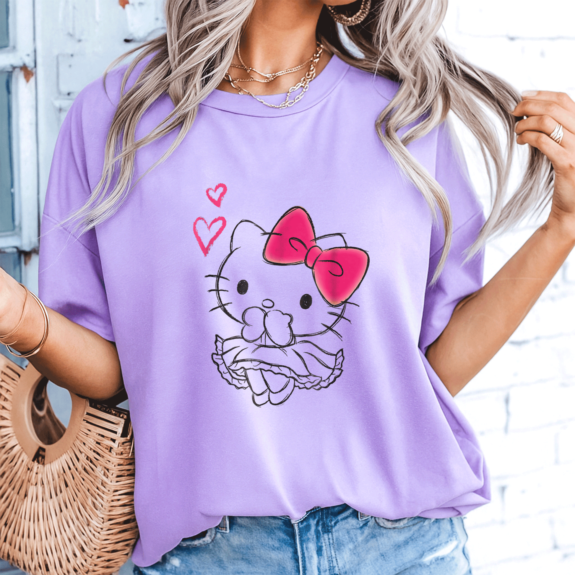Cute Hello Kitty Girly Hearts Tee Shirt for Kids, Adorable Pink Graphic Design, Perfect Gift for Cat Lovers and Fashionistas - 8