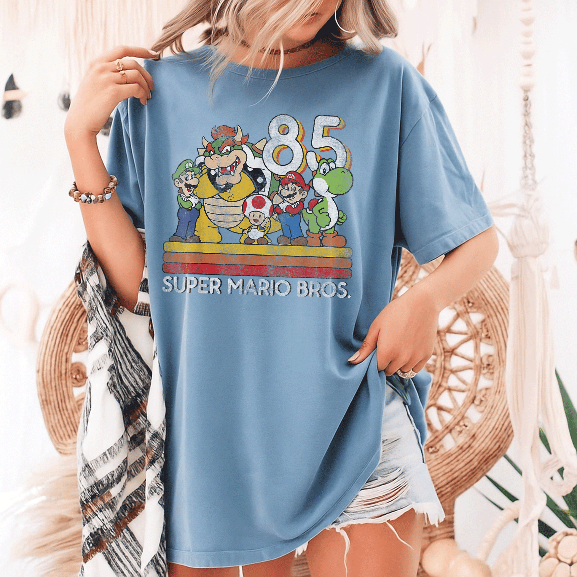 Nintendo Super Mario Retro Character Graphic T-Shirt Unleash Nostalgia with Iconic Mario and Friends Retro Design - 9