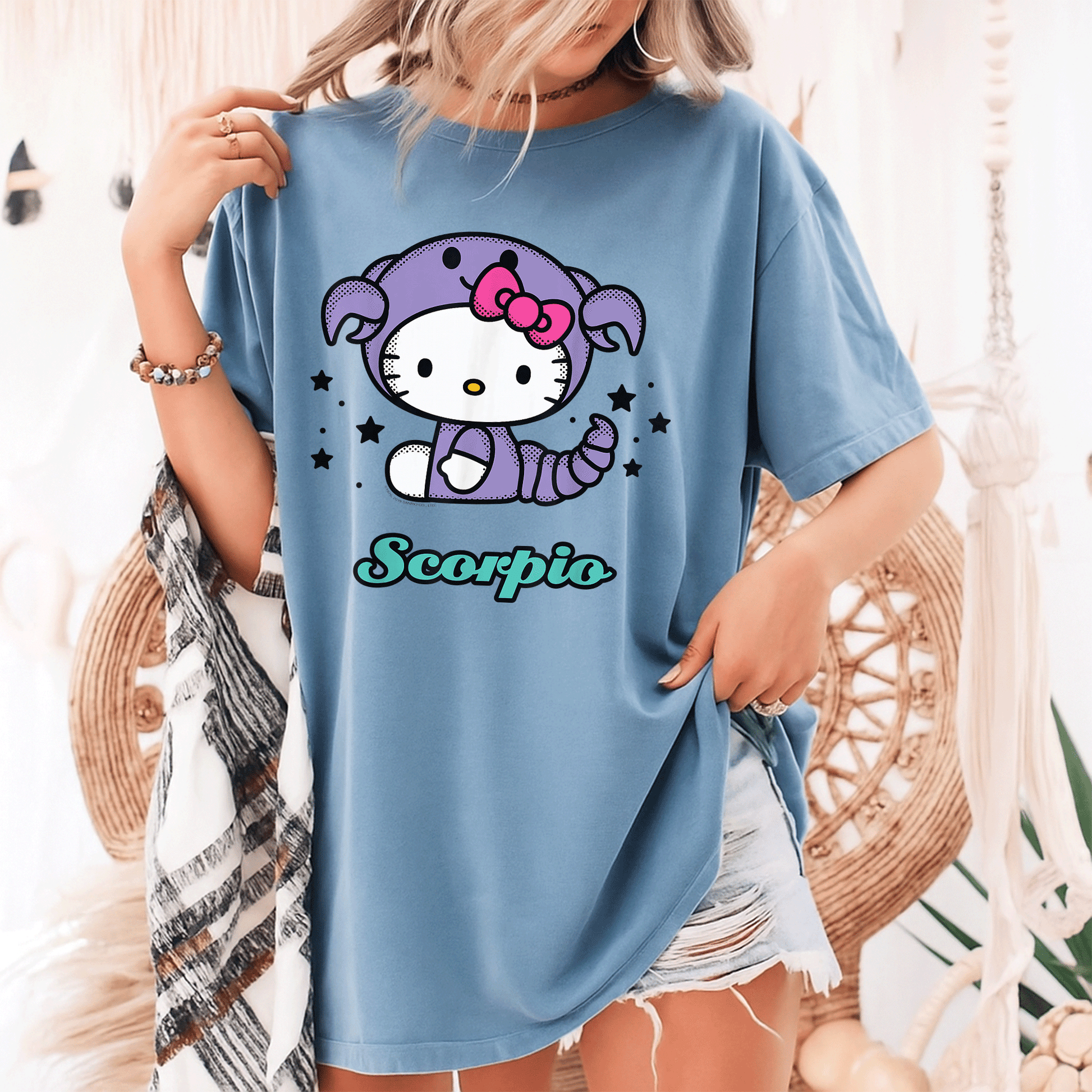 Cute Hello Kitty Scorpio Zodiac Tee Shirt - Adorable Design for Astrology Lovers - Stylish and Comfy Apparel for Feline Fans - 9