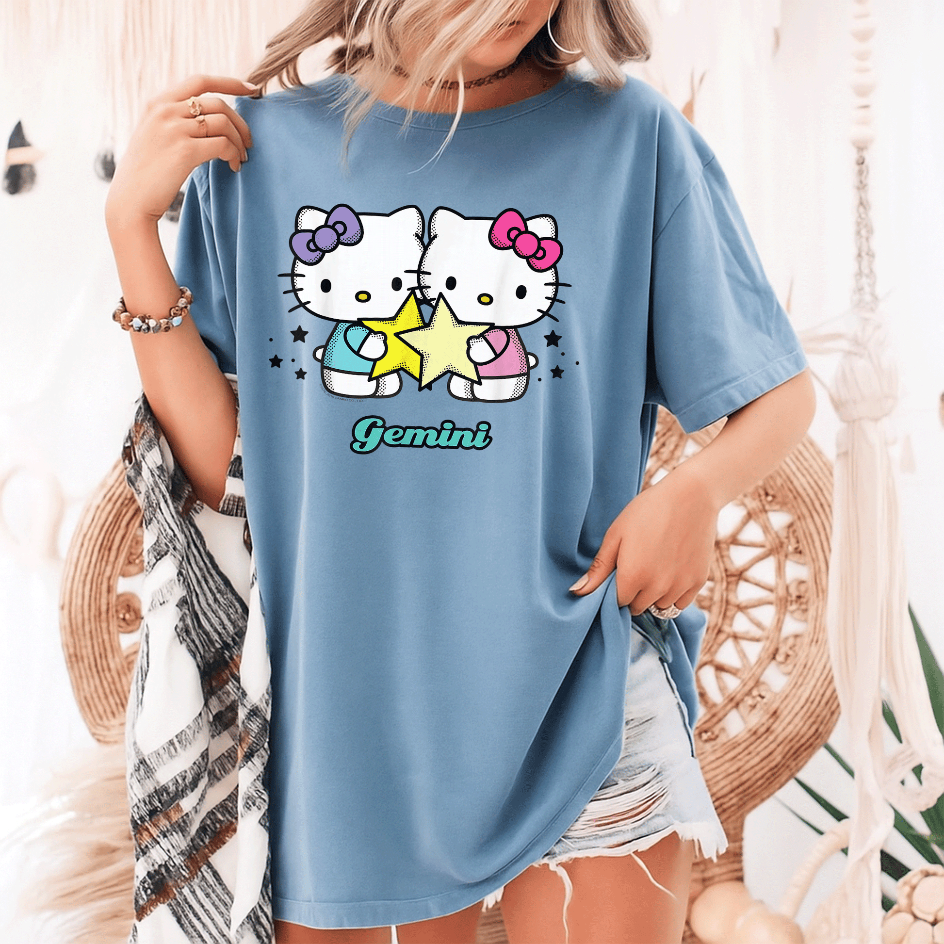 Cute Hello Kitty Gemini Zodiac Tee Shirt | Adorable Graphic Design for Astrology Lovers | Perfect Gift for Gemini Fans - 9