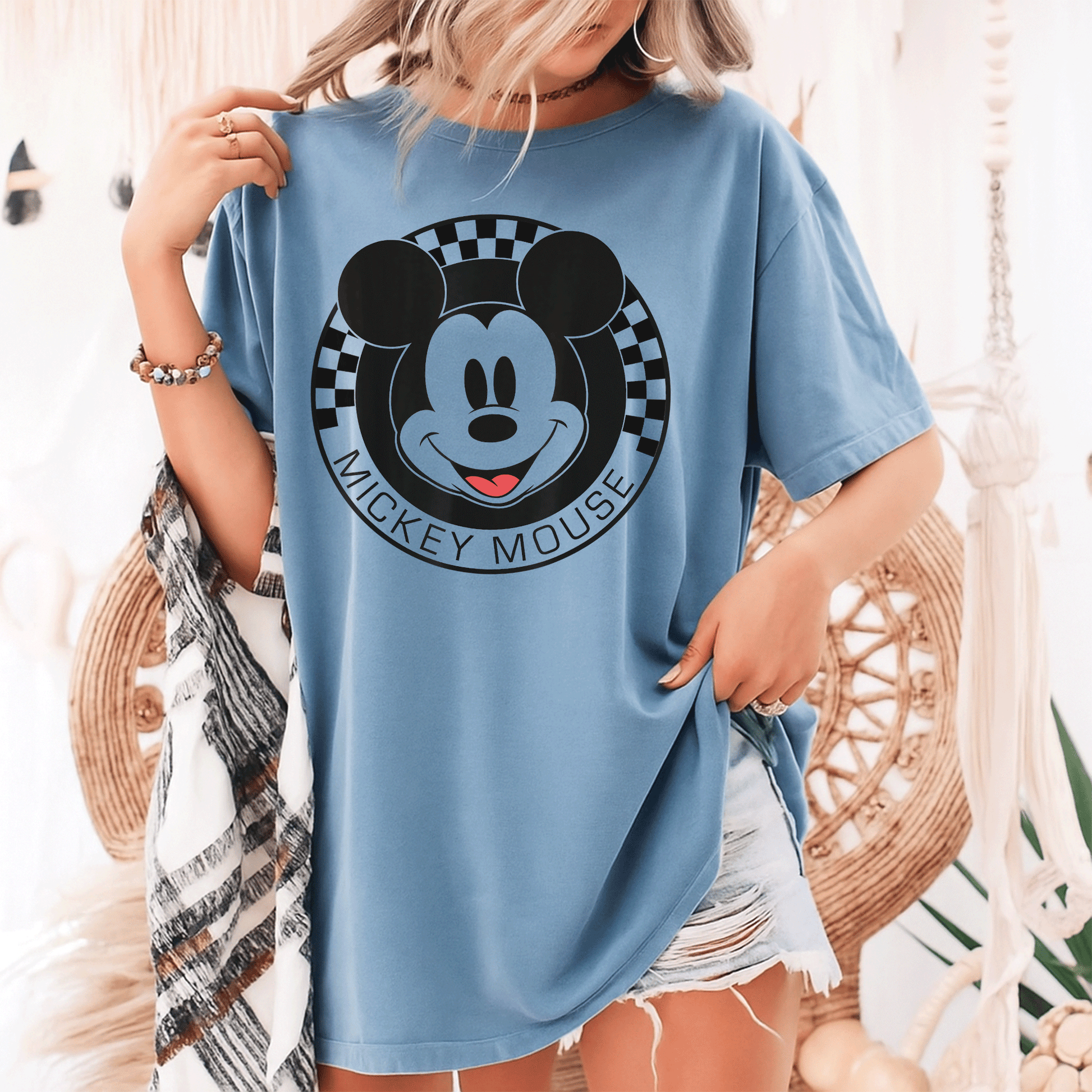 Disney Mickey Mouse Checkerboard Circle T-Shirt for Kids and Adults – Fun and Colorful Mickey and Friends Design - 9