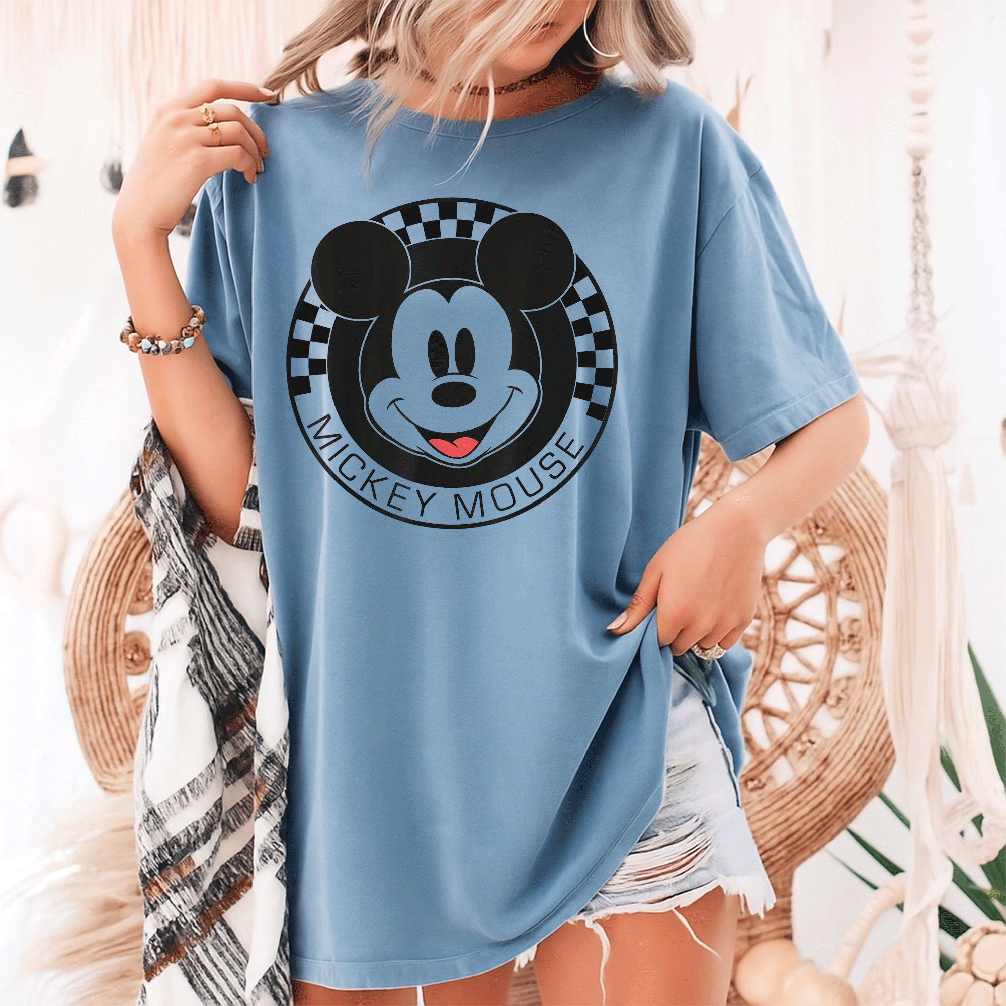 Disney Mickey Mouse Checkerboard Circle T-Shirt for Kids and Adults – Fun and Colorful Mickey and Friends Design - 9