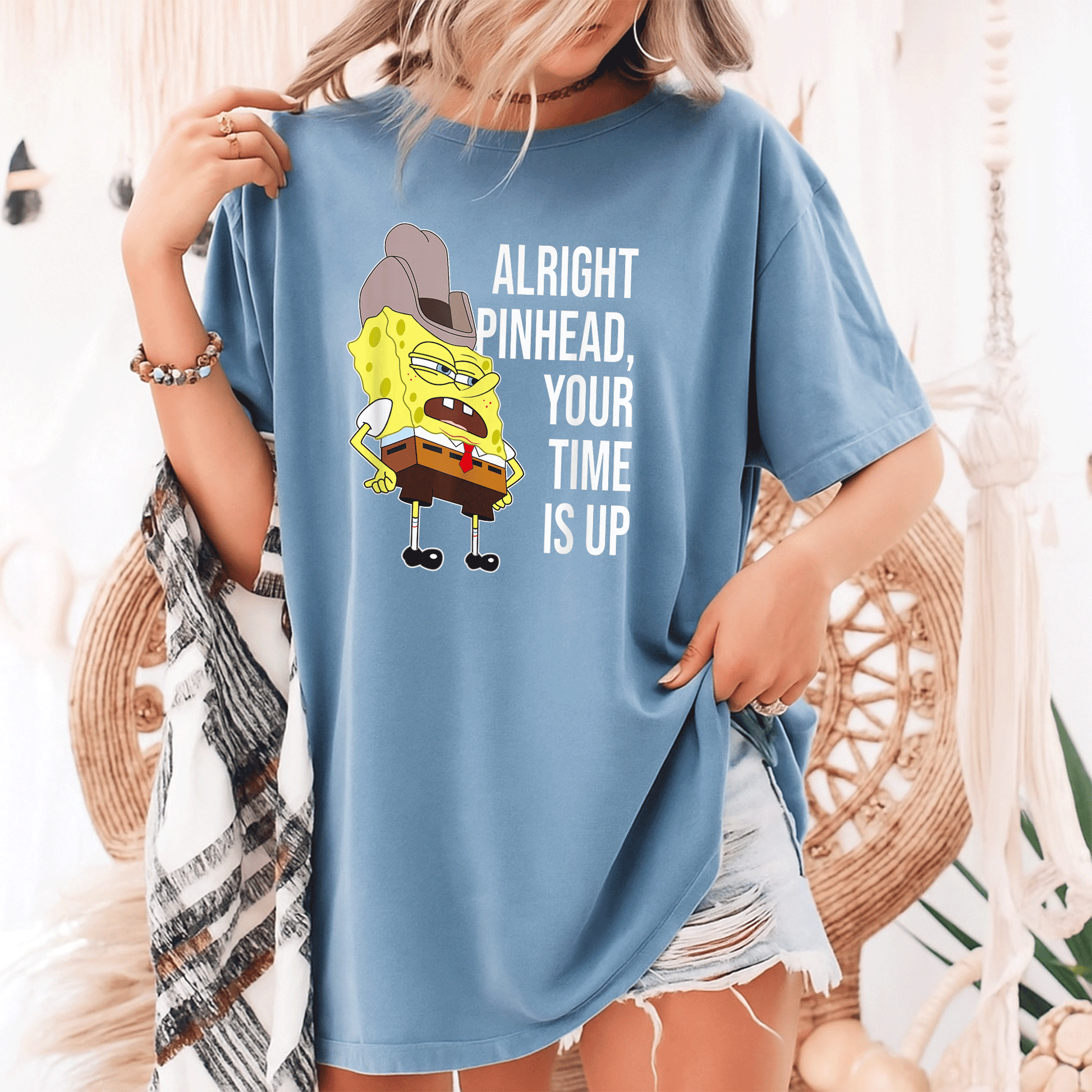 Mademark x SpongeBob SquarePants Alright Pinhead Your Time is Up Graphic T-Shirt for Fans of Fun and Retro Style - 9