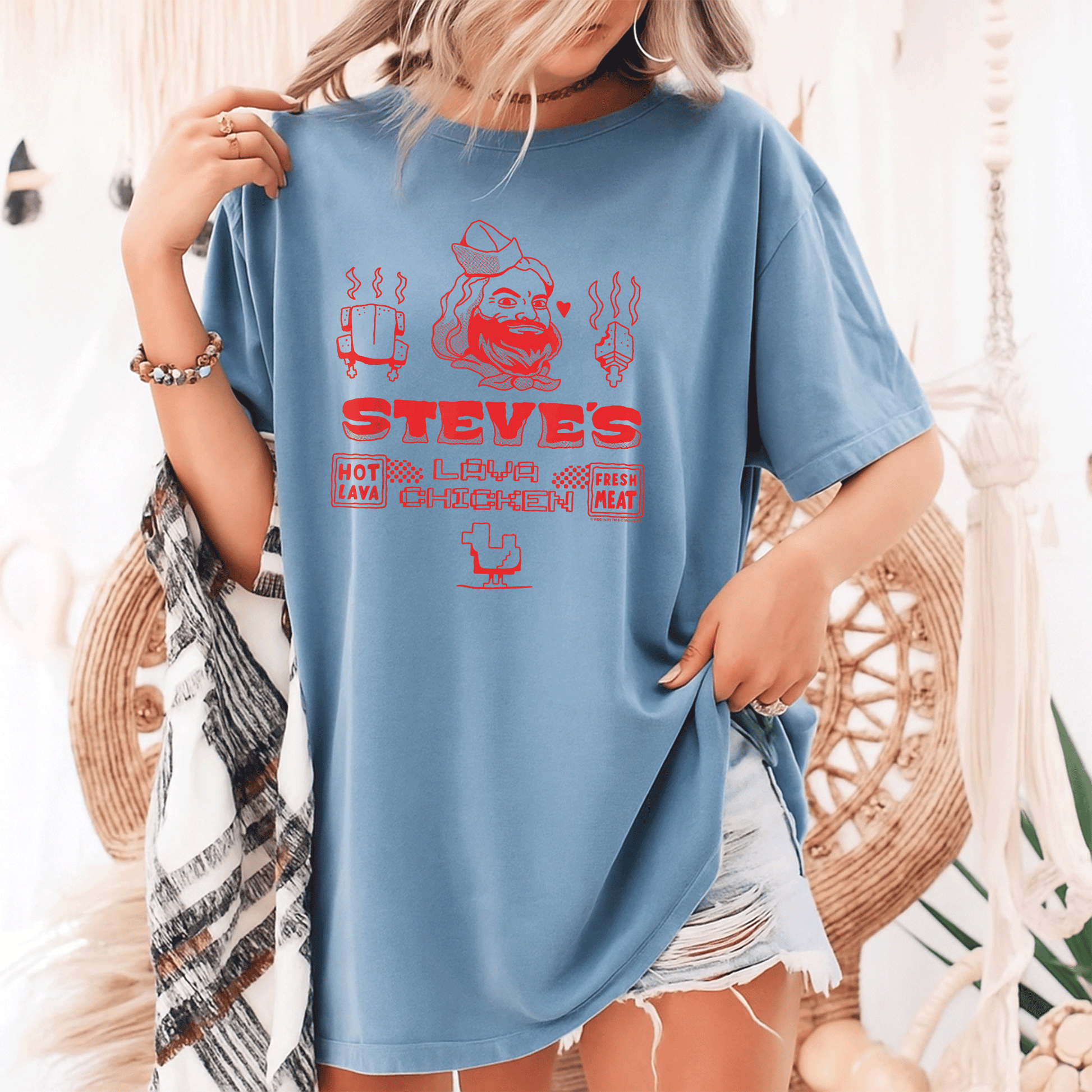 Minecraft Movie Steve's Lava Chicken Restaurant Logo T-Shirt - Fun Graphic Tee for Gamers and Fans of Steve's Adventures - 9