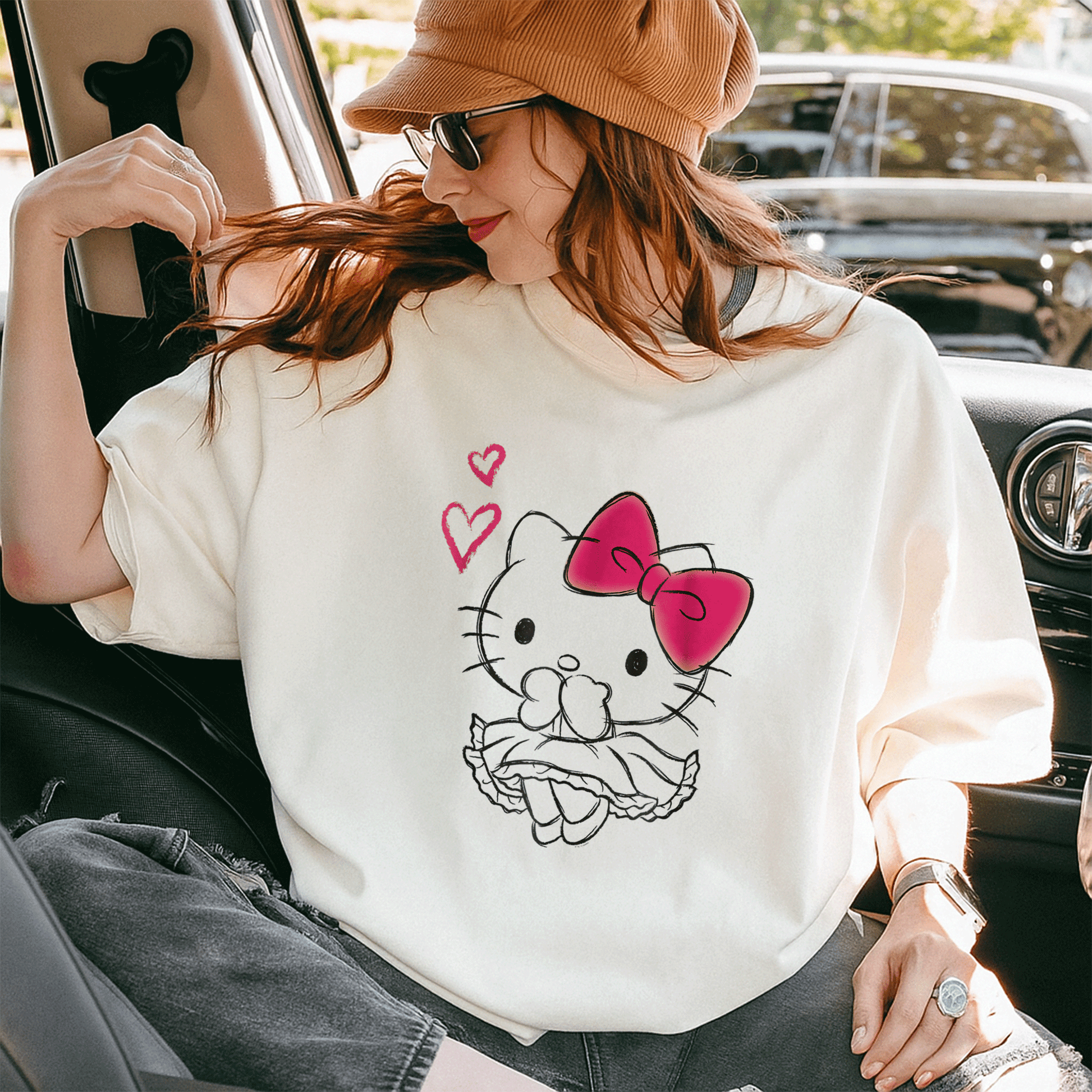 Cute Hello Kitty Girly Hearts Tee Shirt for Kids, Adorable Pink Graphic Design, Perfect Gift for Cat Lovers and Fashionistas - 10