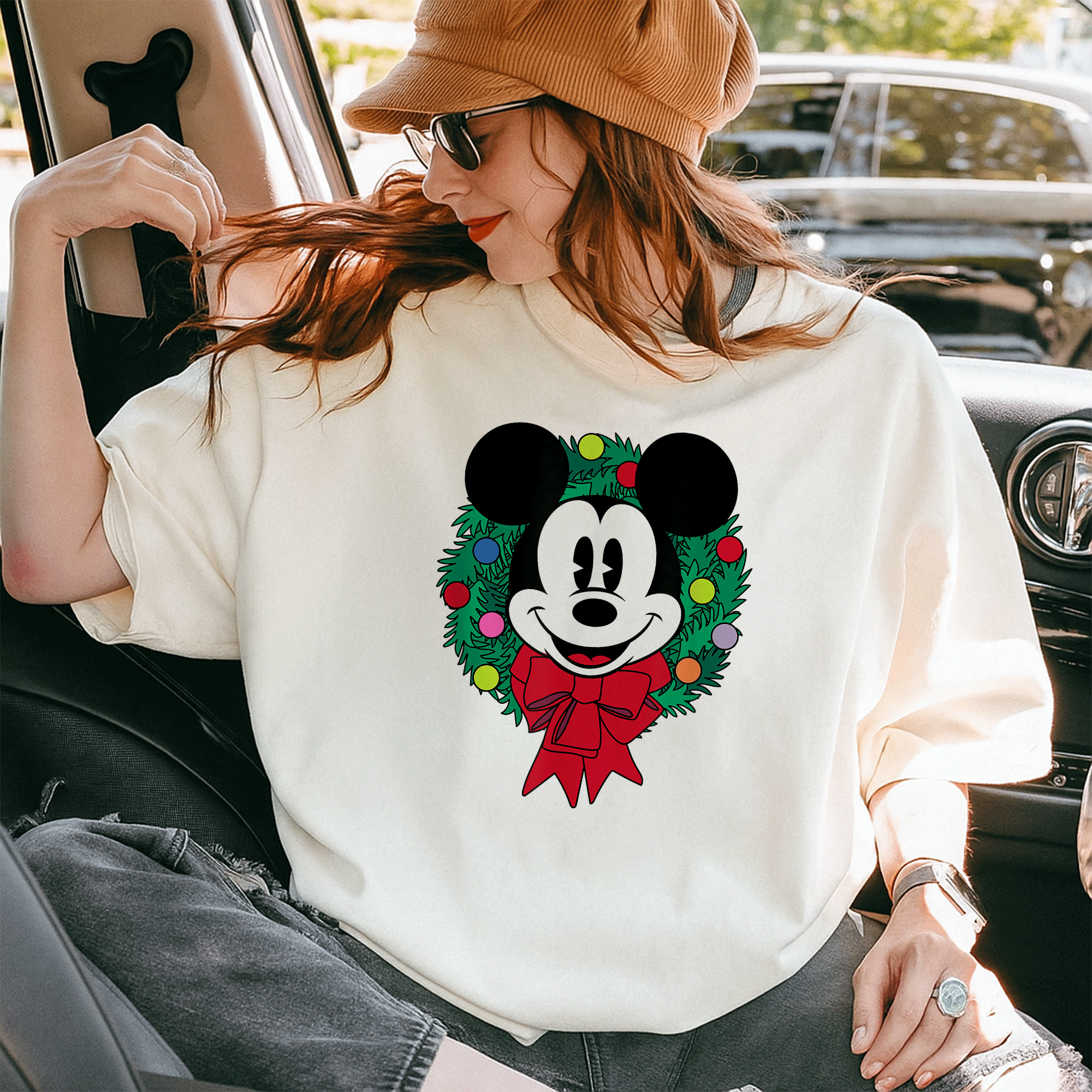 Cozy Up with Amazon Essentials Mickey Mouse Festive Holiday Christmas Wreath T-Shirt Perfect for Celebrating the Season - 10