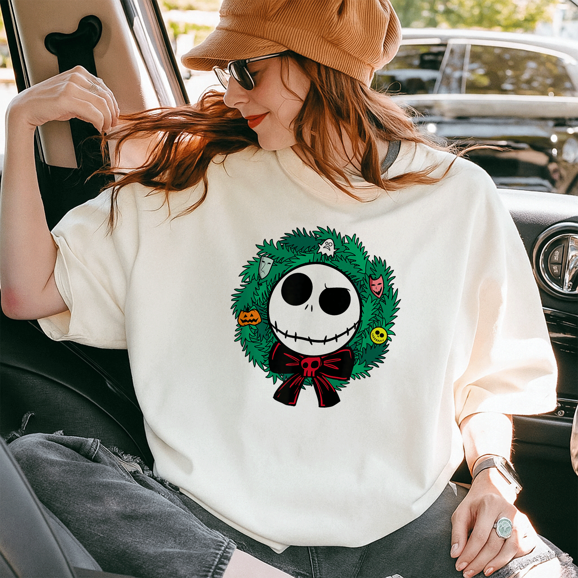 Festive Nightmare Before Christmas Jack Wreath T-Shirt – Perfect Holiday Apparel for Fans of Tim Burton's Classic Halloween Story - 10
