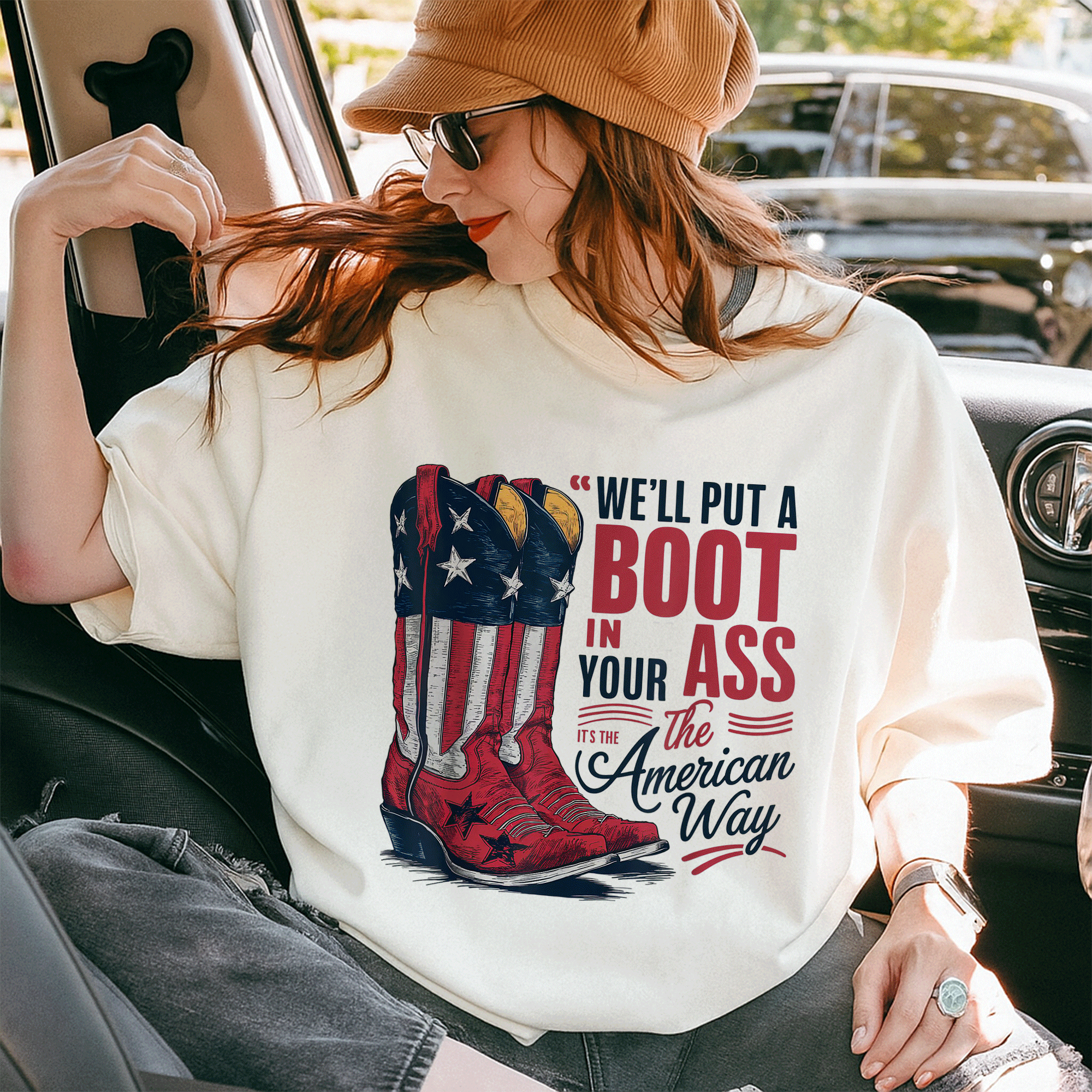 Western Cowgirl Boot Graphic 4th of July T-Shirt - Fun Red, White, and Blue Design for Independence Day Celebrations - 10
