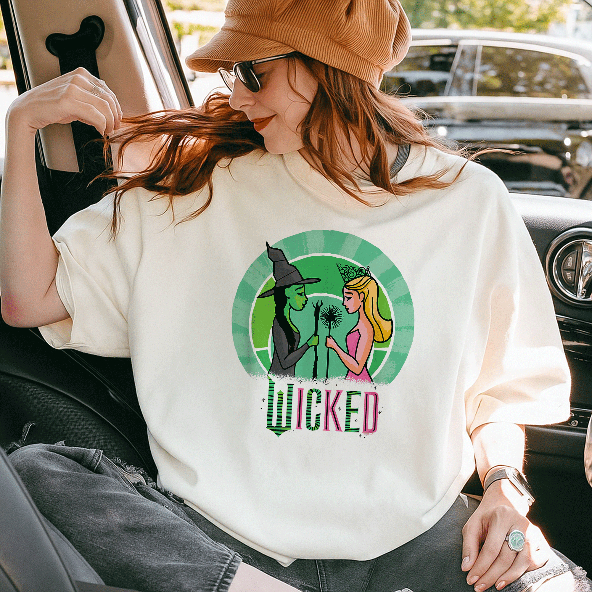 Wicked Glinda and Elphaba Artistic Sketch T-Shirt for Fans of the Musical, Whimsical Design, Perfect Gift for Broadway Lovers - 10
