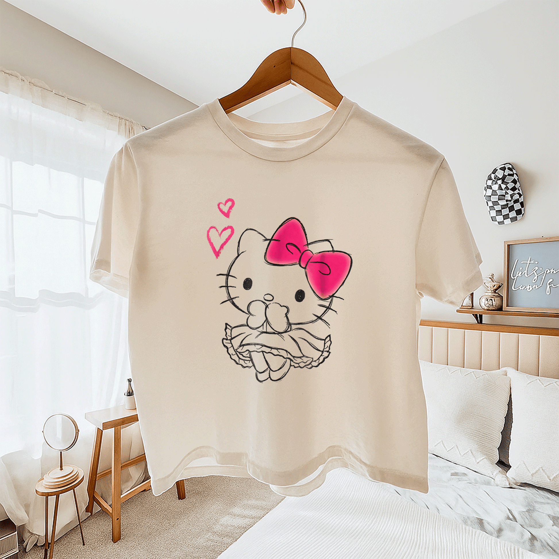 Cute Hello Kitty Girly Hearts Tee Shirt for Kids, Adorable Pink Graphic Design, Perfect Gift for Cat Lovers and Fashionistas - 11