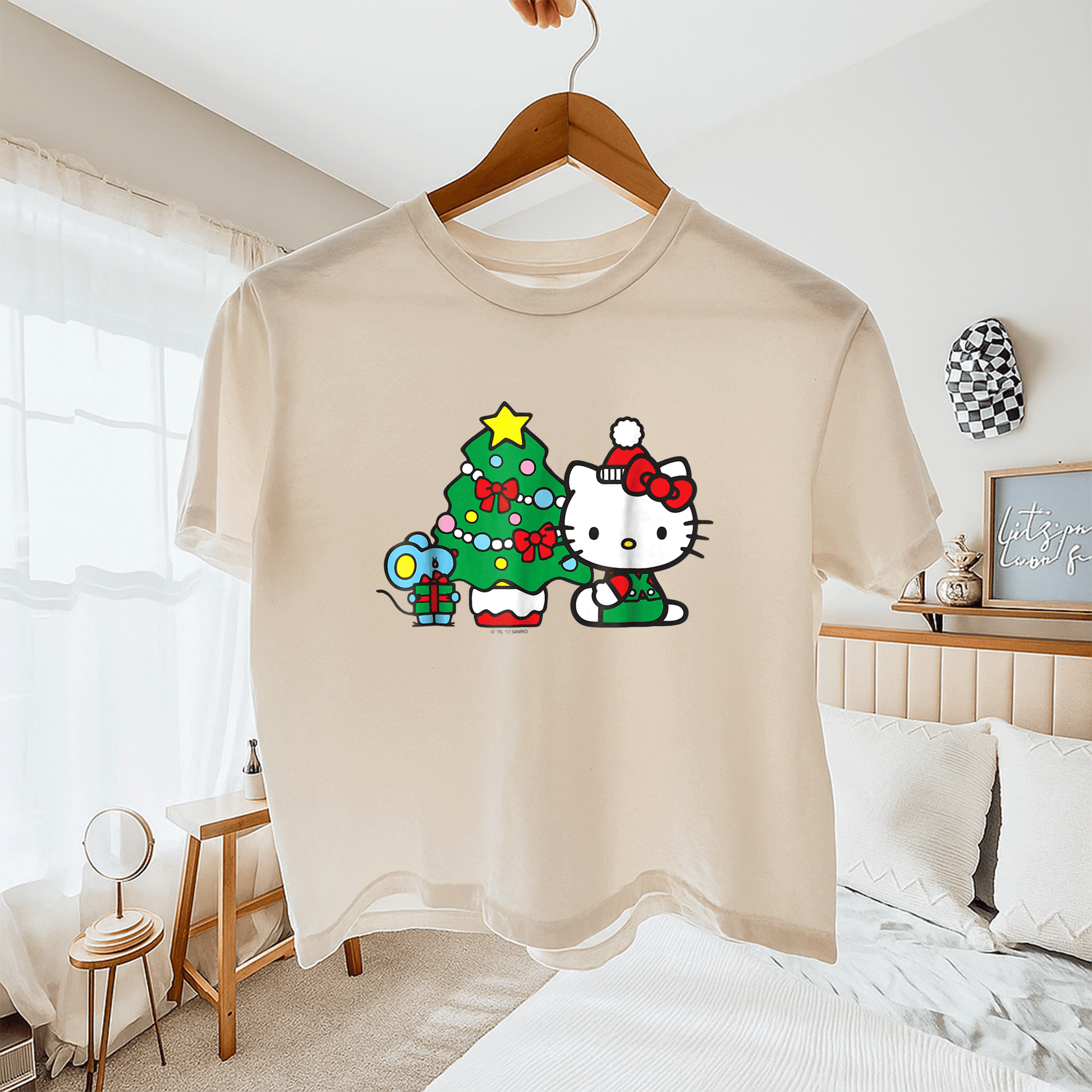 Cute Hello Kitty Christmas Tree Tee Shirt Festive Holiday Apparel for Kids and Adults - Perfect for Family Celebrations - 11