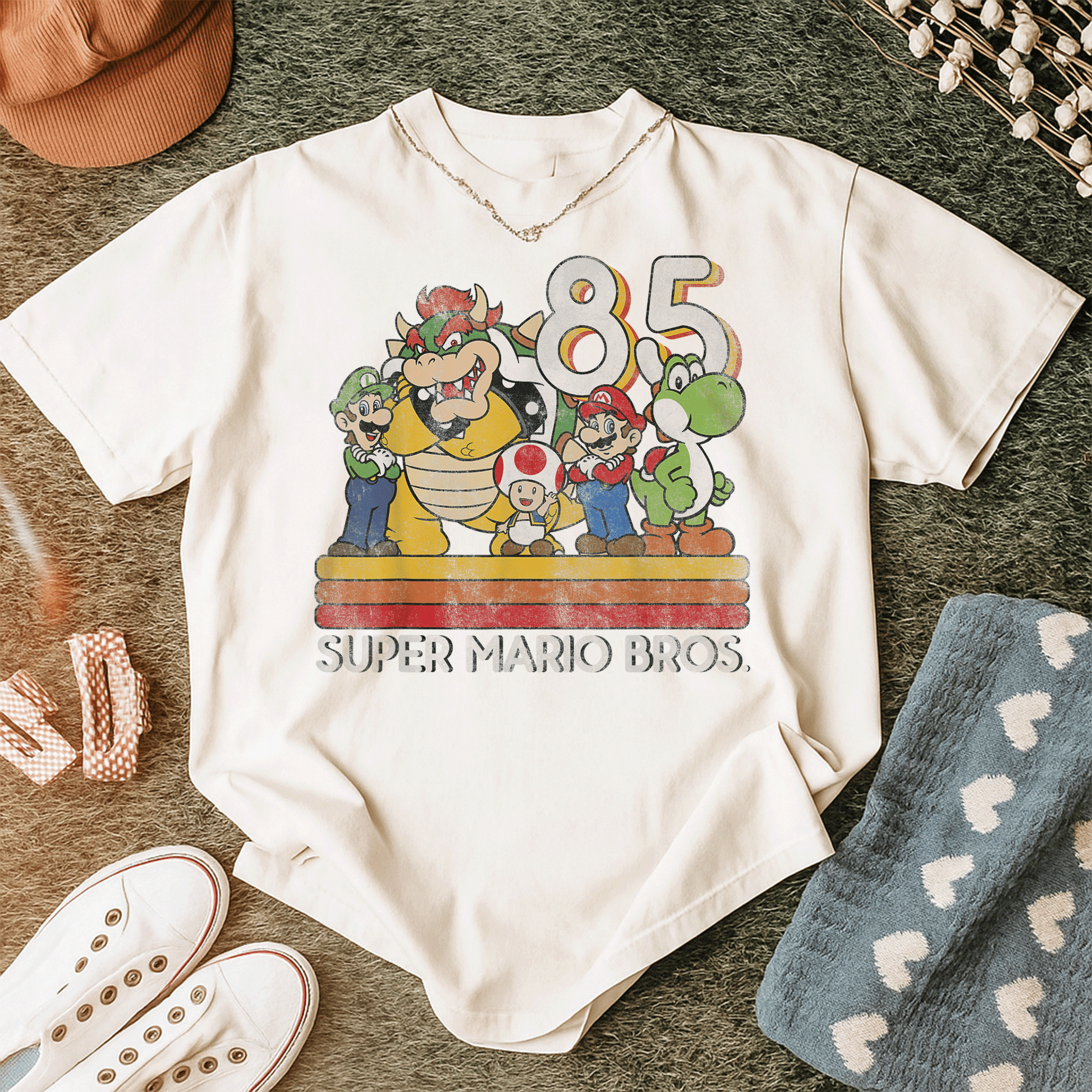 Nintendo Super Mario Retro Character Graphic T-Shirt Unleash Nostalgia with Iconic Mario and Friends Retro Design - 12