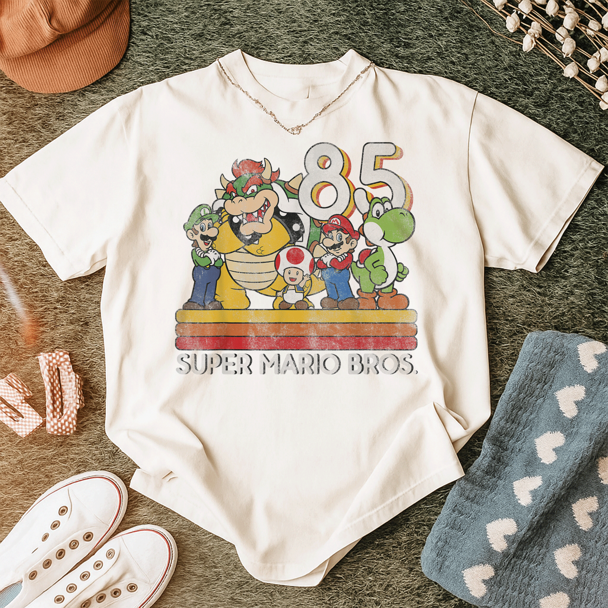 Nintendo Super Mario Retro Character Graphic T-Shirt Unleash Nostalgia with Iconic Mario and Friends Retro Design - 12