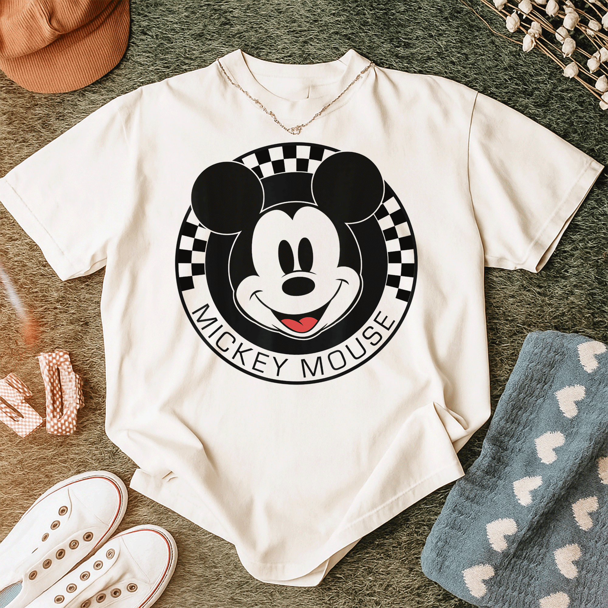 Disney Mickey Mouse Checkerboard Circle T-Shirt for Kids and Adults – Fun and Colorful Mickey and Friends Design - 12