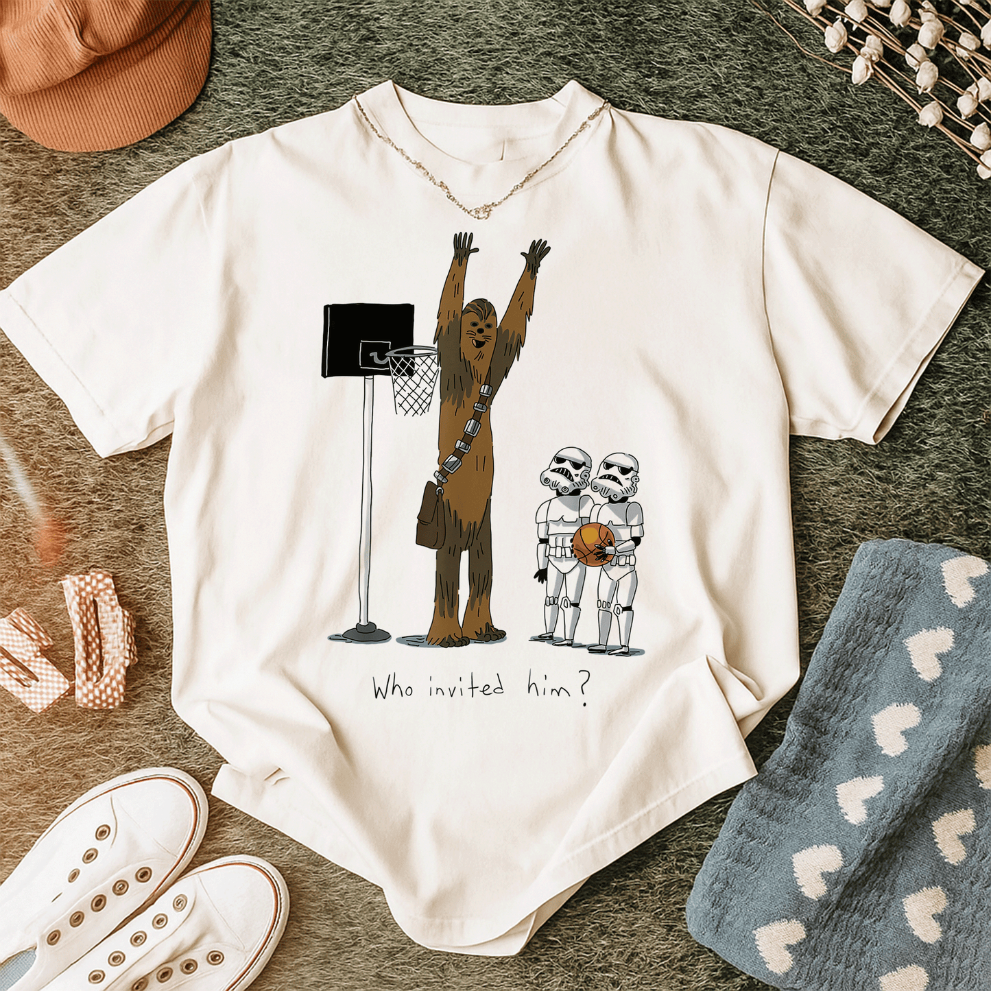 Star Wars Chewbacca Basketball Who Invited Him T-Shirt Fun Graphic Tee for Fans of Chewy and Sports Enthusiasts - 12