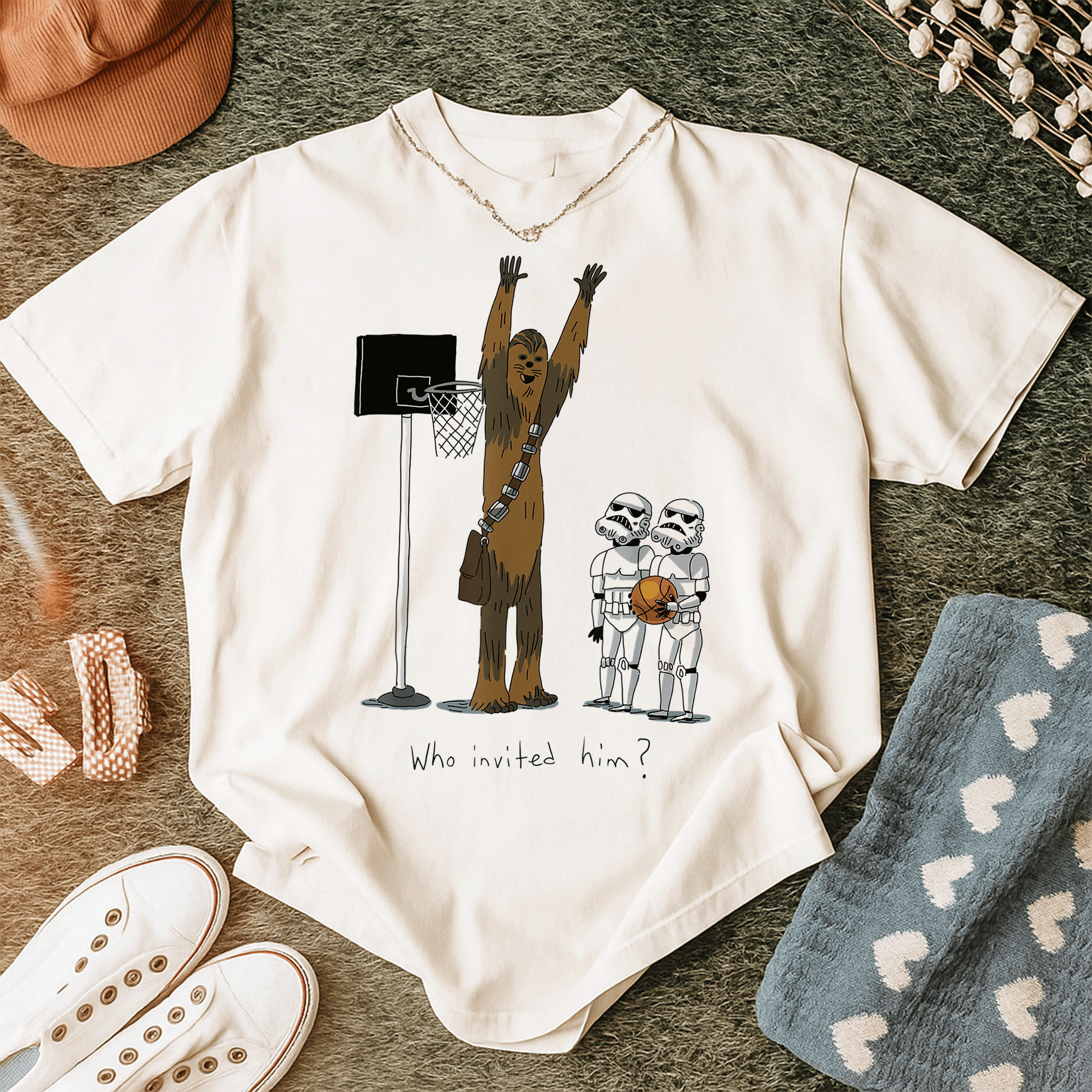Star Wars Chewbacca Basketball Who Invited Him T-Shirt Fun Graphic Tee for Fans of Chewy and Sports Enthusiasts - 12