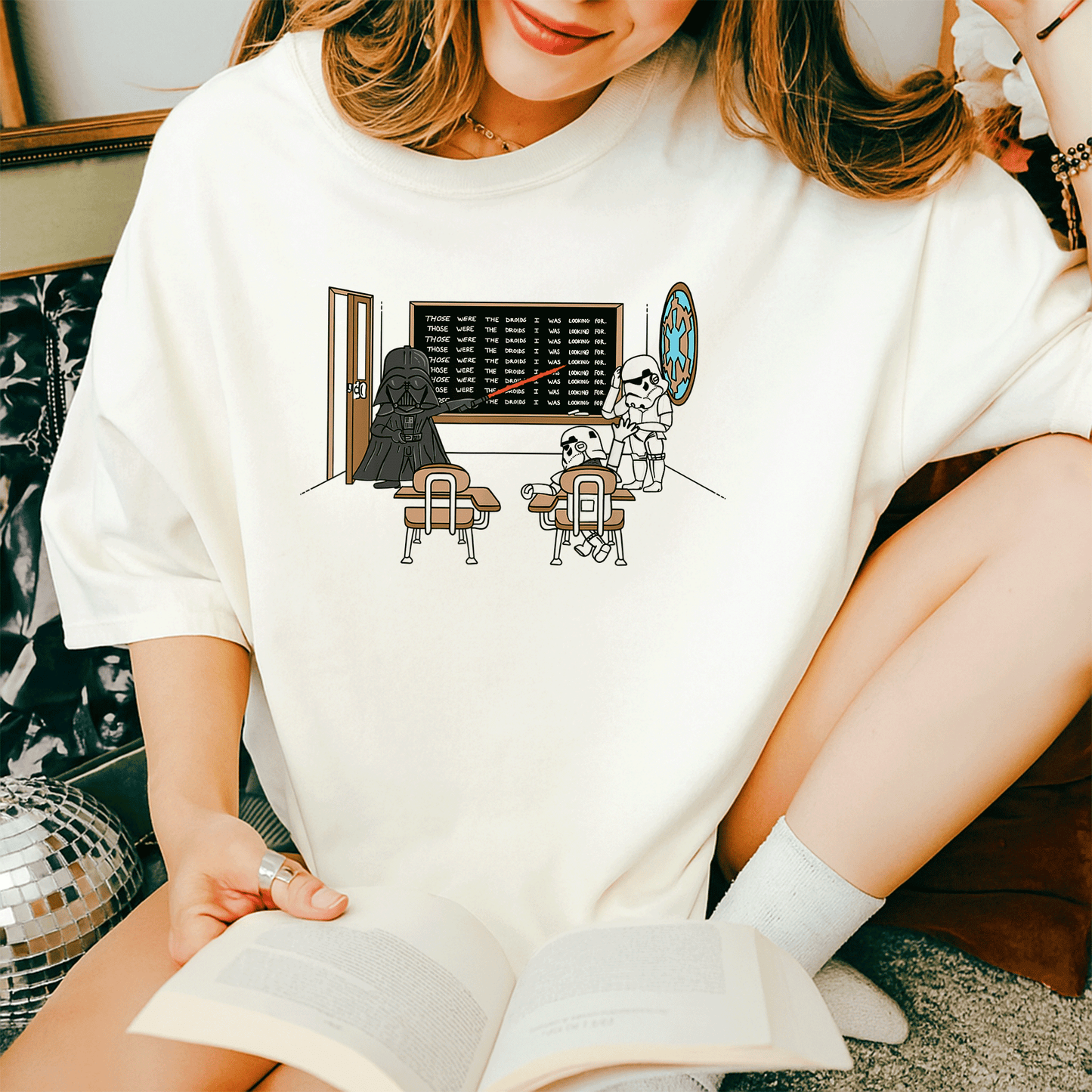 Star Wars Darth Vader Doodle T-Shirt for Fans Those Were The Droids Classroom Style Fun Graphic Tee for Kids and Adults - 14