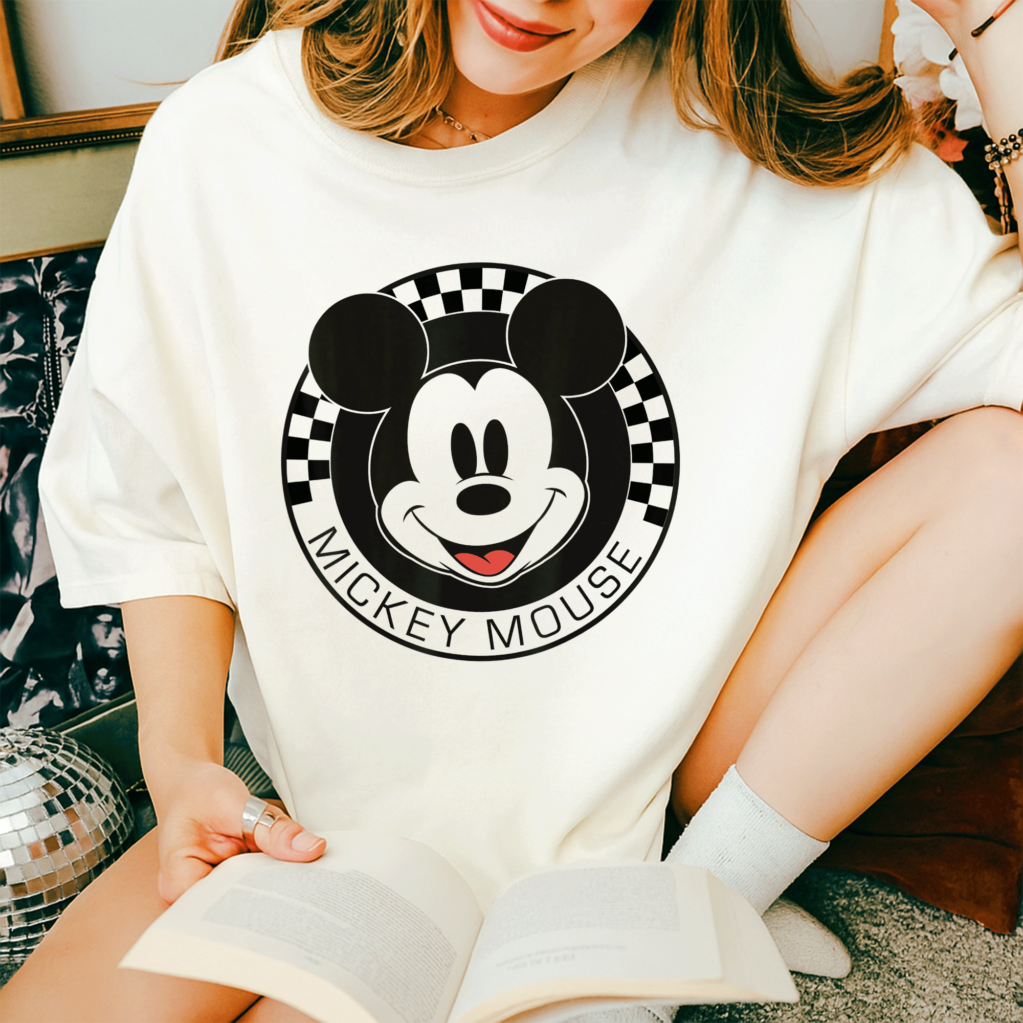 Disney Mickey Mouse Checkerboard Circle T-Shirt for Kids and Adults – Fun and Colorful Mickey and Friends Design - 14