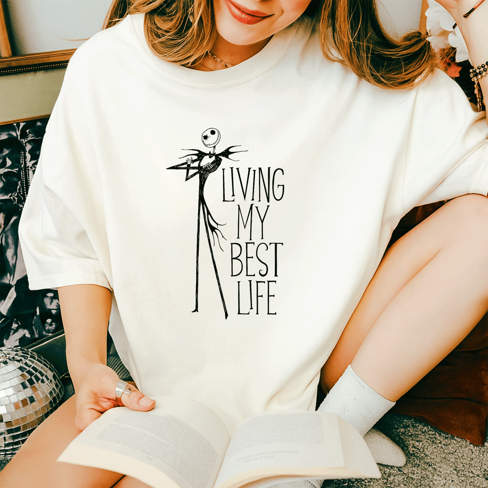 Jack Skellington Living My Best Life T-Shirt - Fun and Unique Design from The Nightmare Before Christmas for Fans of All Ages - 14