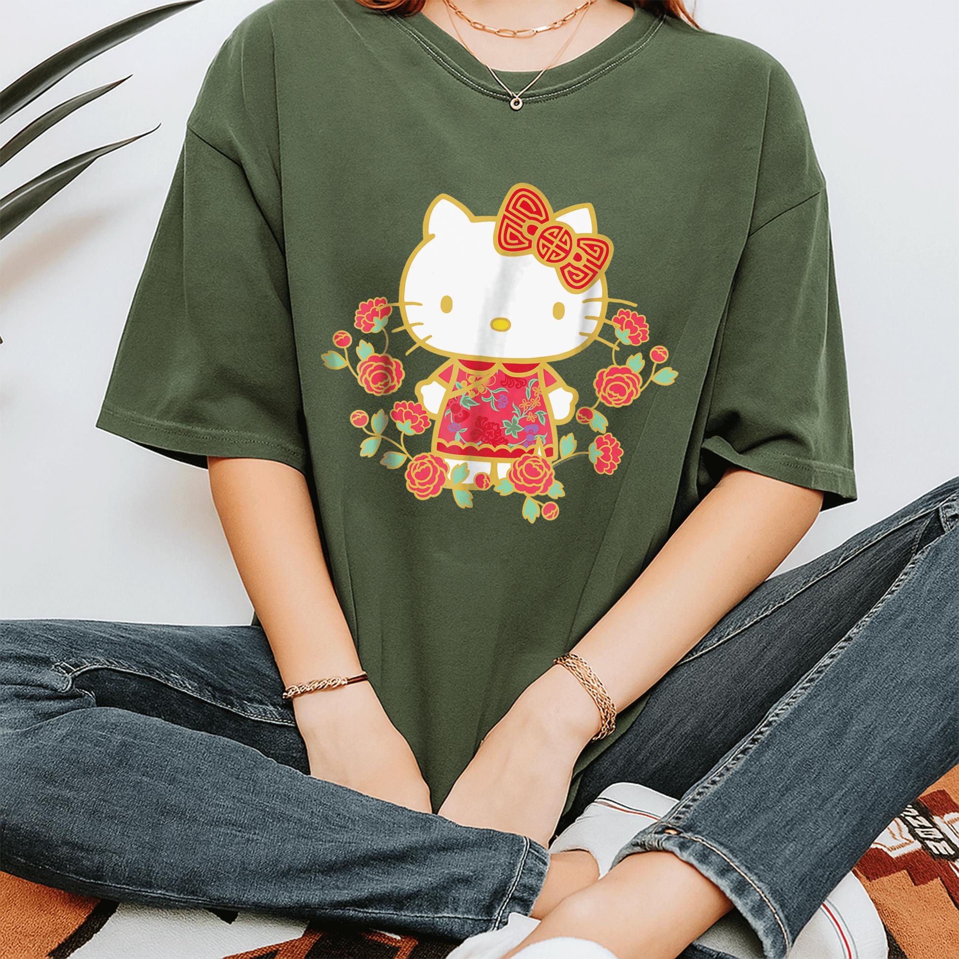 Adorable Hello Kitty Happy Lunar New Year Tee Shirt for Kids and Adults -Festive Design with Cute Colors and Animal Friends - 7