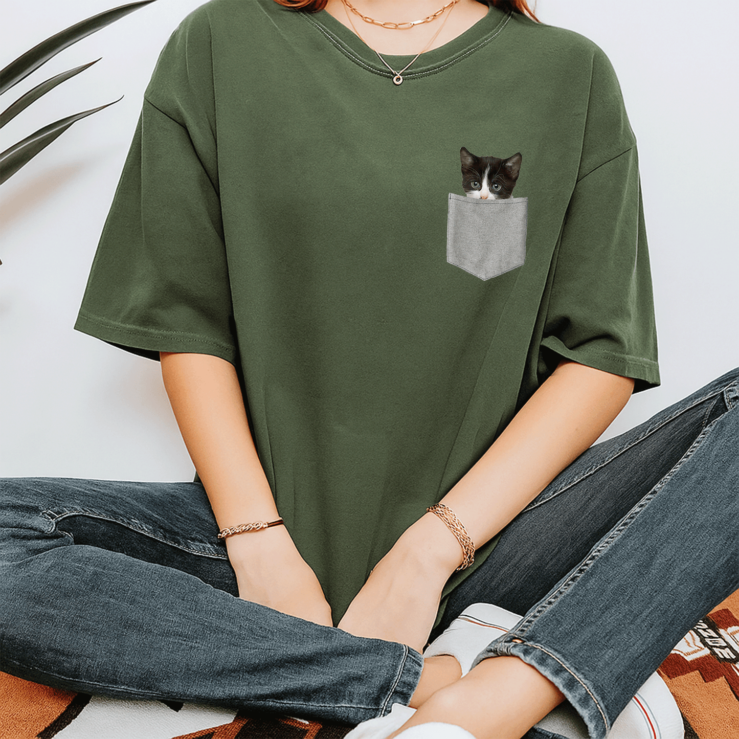Adorable Cute Cat Peeking from Pocket T-Shirt for Cat Lovers - Fun and Comfy Tee for Cat Enthusiasts - 7