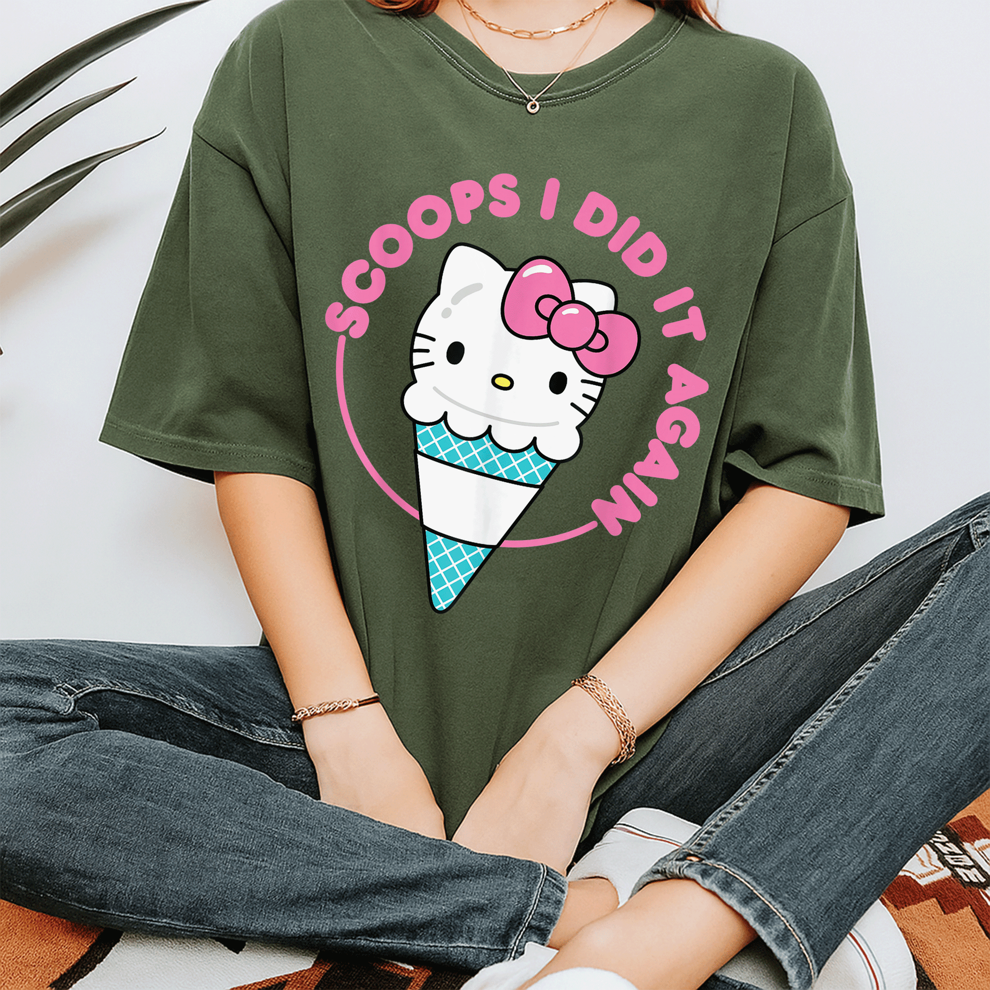 Cute Hello Kitty Ice Cream Cone Scoops I Did It Again T-Shirt for Kids and Adults - Sweet and Stylish Summer Fashion - 7