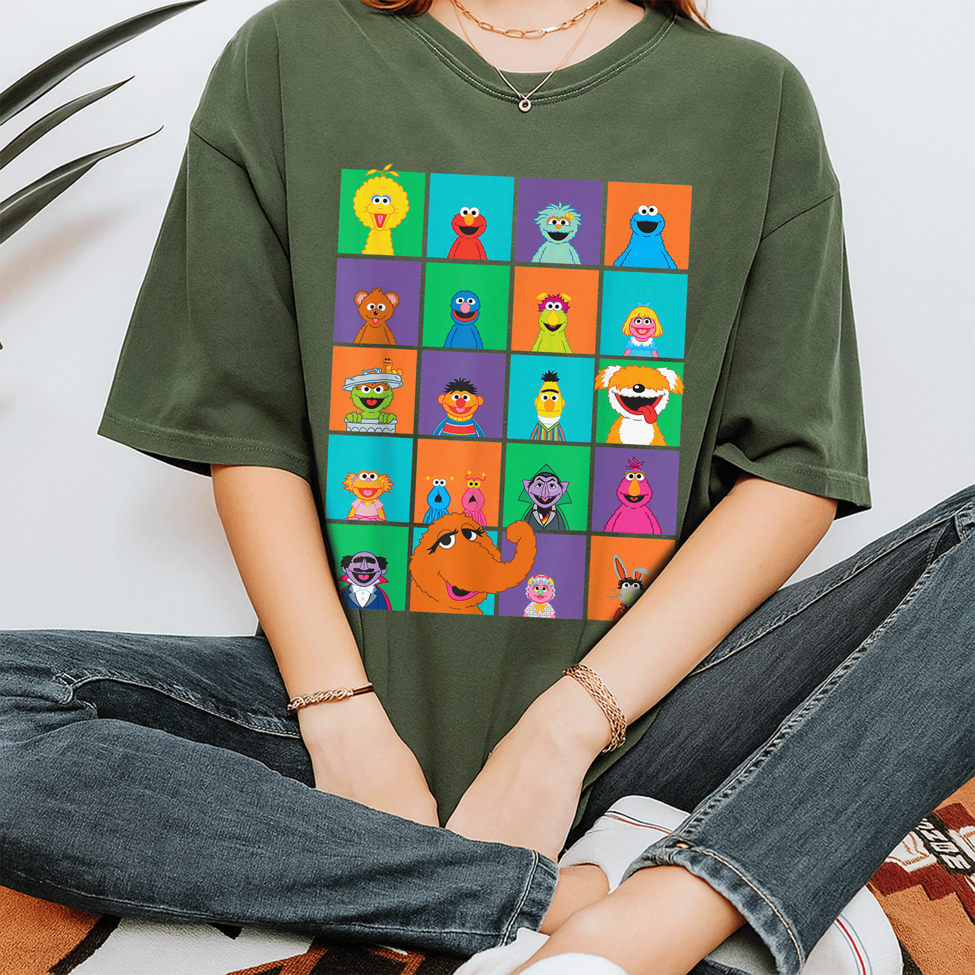Adorable Sesame Street Character Squares T-Shirt Featuring Beloved Friends in Fun Colors Perfect for Kids and Fans of All Ages - 7