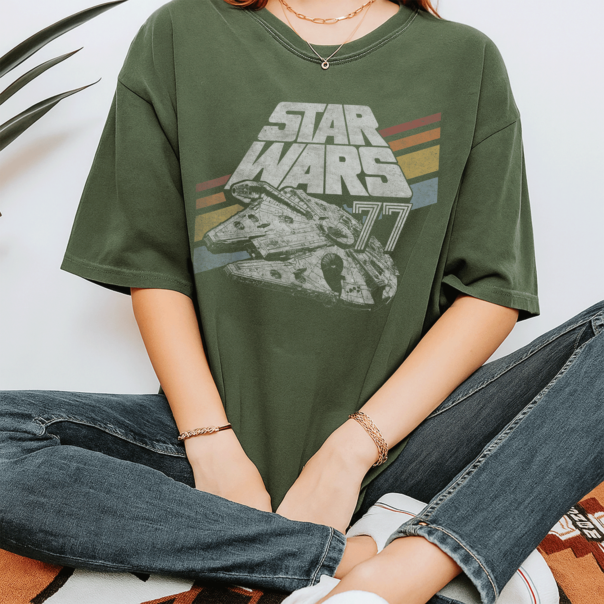 Retro Star Wars Millennium Falcon 77 T-Shirt with Stylish Diagonal Stripes – Perfect for Fans and Collectors! - 7